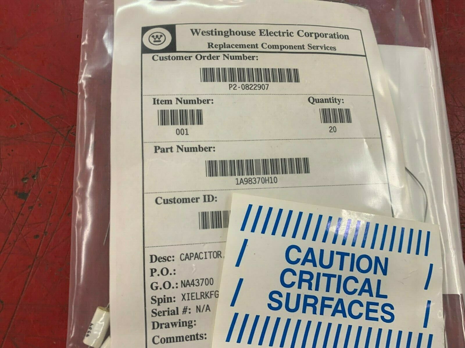 LOT OF 20 NEW NO BOX WESTINGHOUSE CAPCITORS 1A98370H10