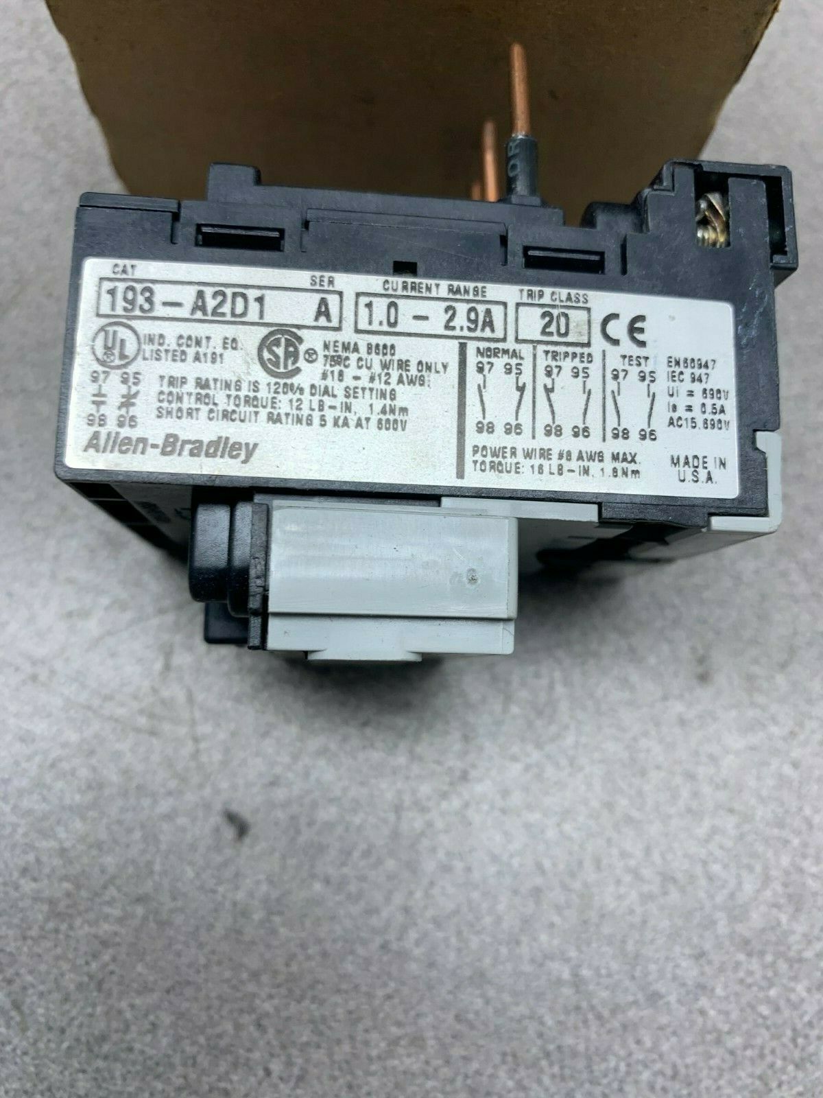 NEW IN BOX ALLEN BRADLEY RELAY 193-A2D1 SERIES A