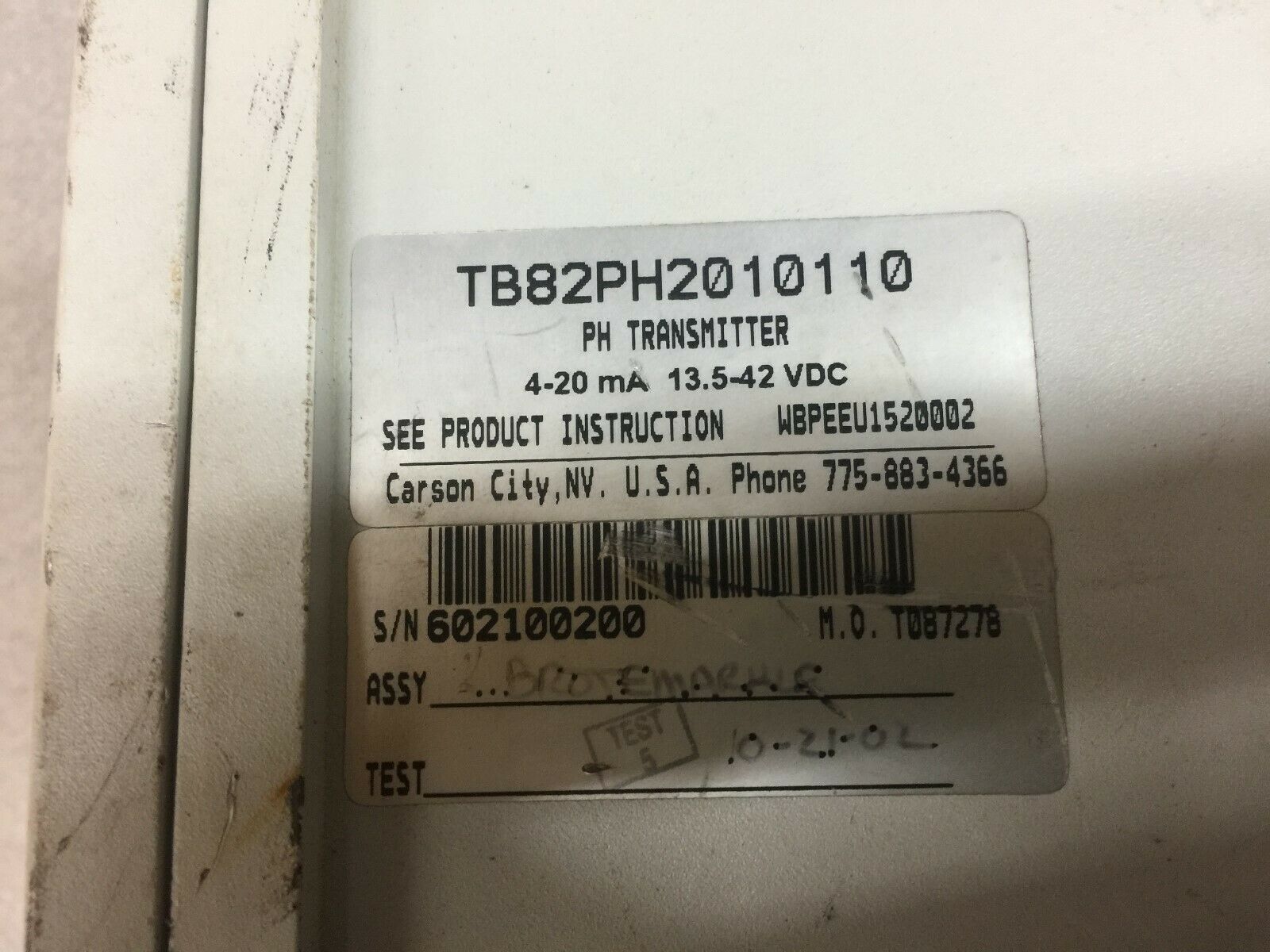 USED ABB 4-20MA 13.5-42 VDC PH MONITOR TRANSMITTER TB82PH2010110