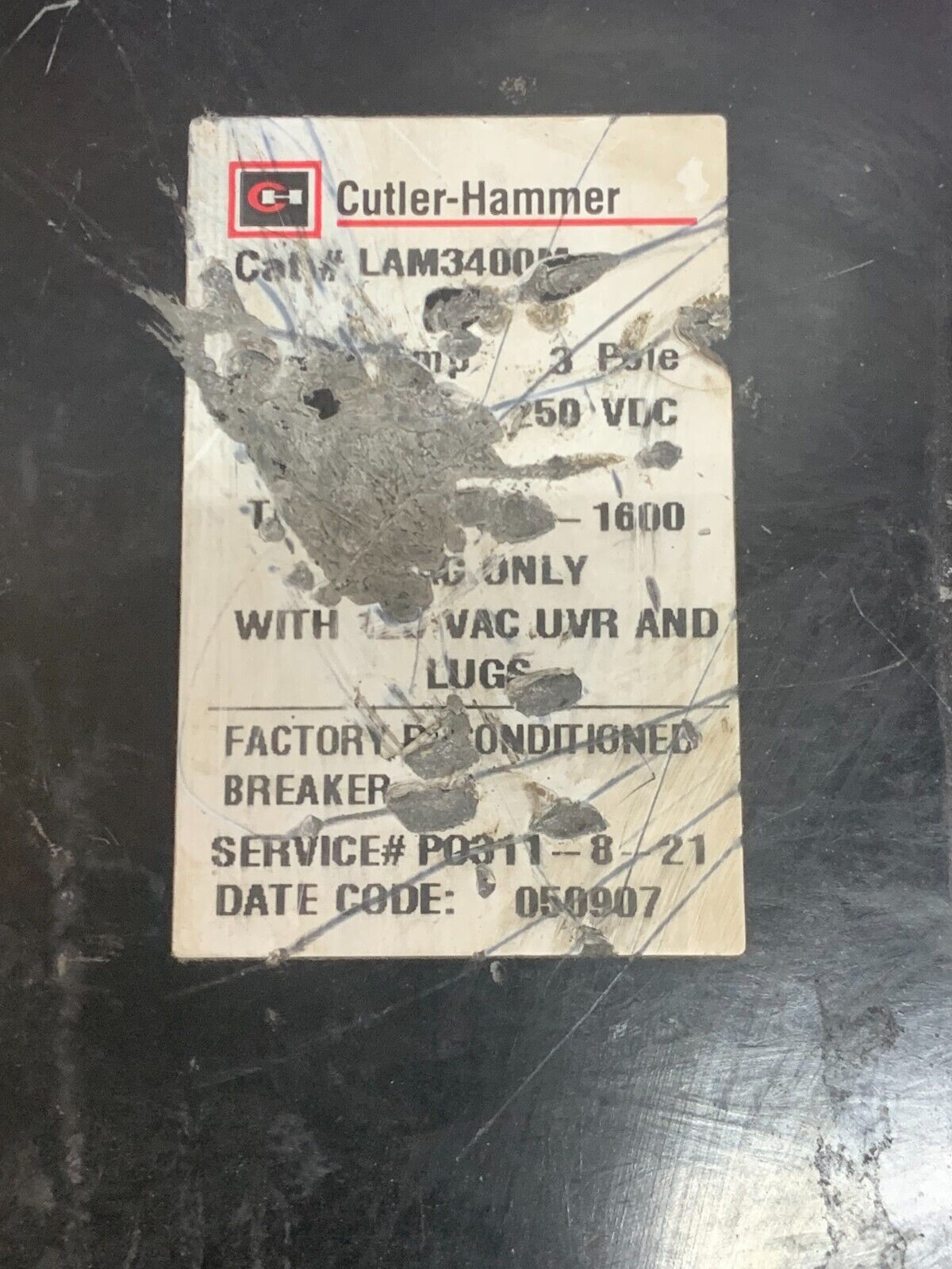 USED CUTLER-HAMMER 3 POLE 400AMP MINING CIRCUIT BREAKER LAM3400M WITH 2611D75G03