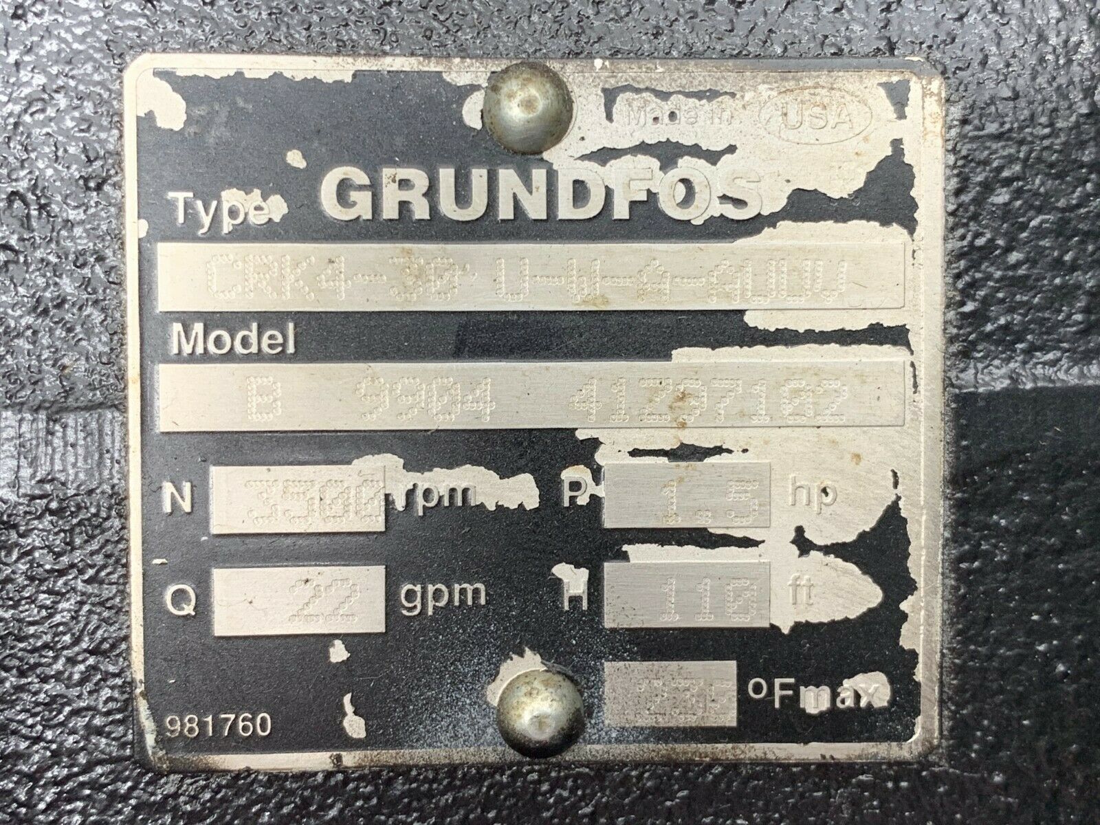 USED GRUNDFOSS CRK4-30-U-W-A-AUUV PUMP BALDOR 35A13-82F5 MOTOR 1-1/2HP 85.600005