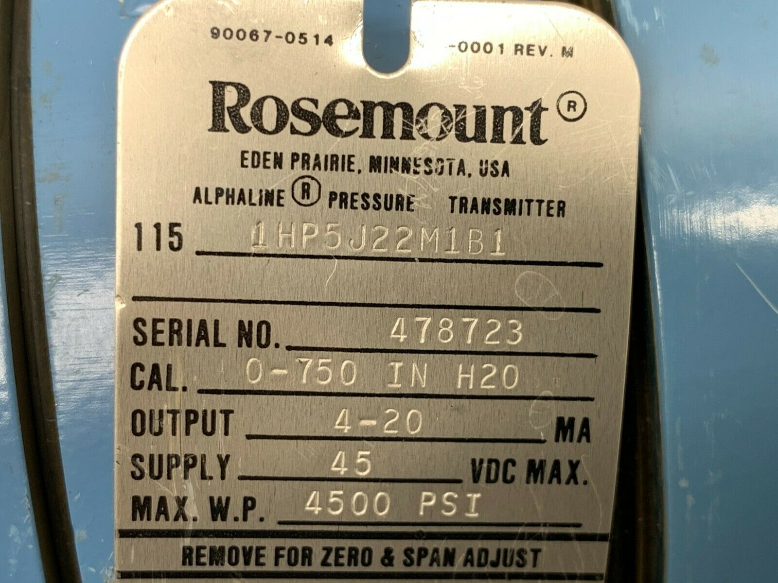 USED ROSEMOUNT PRESSURE TRANSMITTER 1151HP5J22M1B1