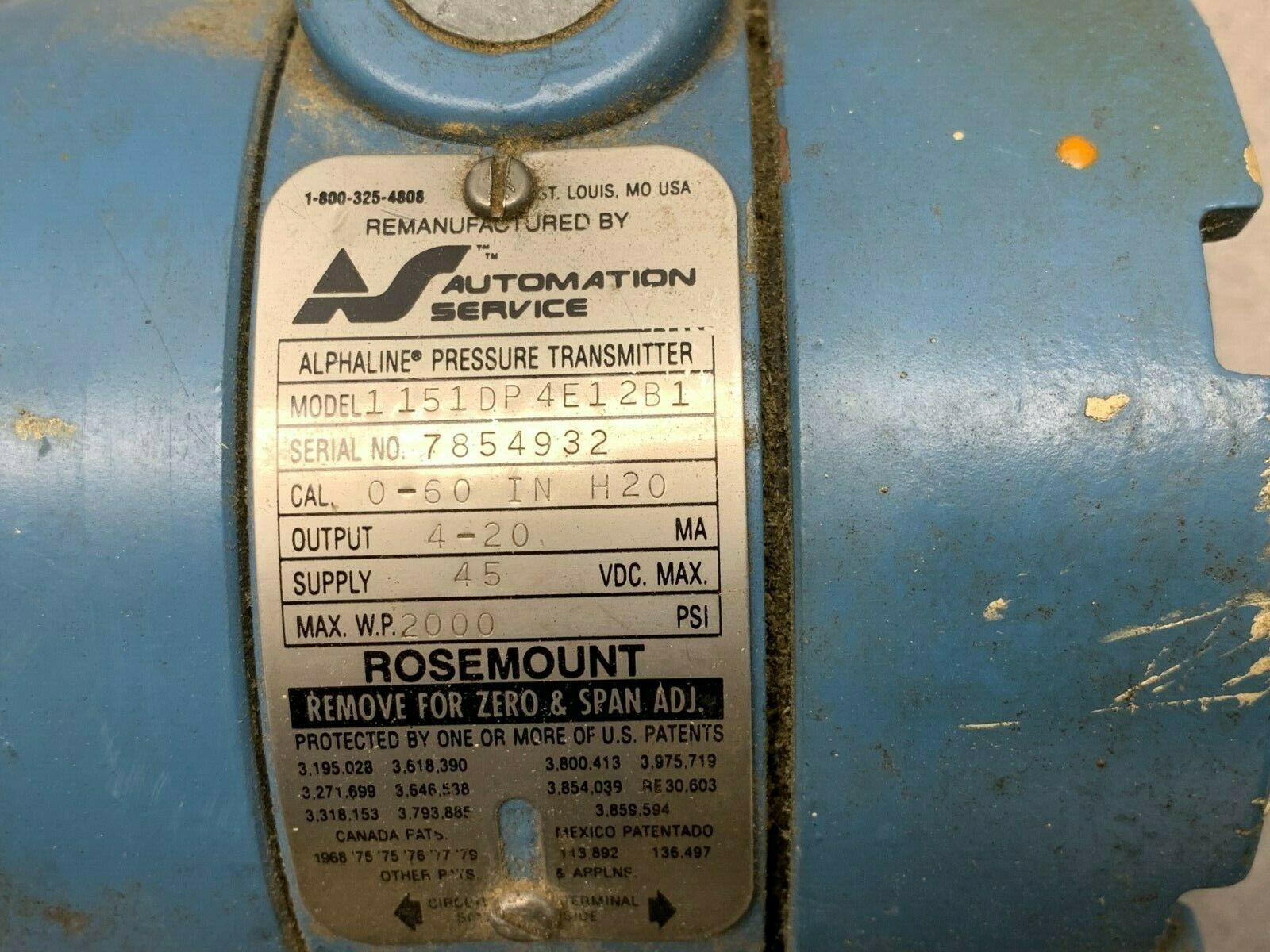 USED ROSEMOUNT PRESSURE TRANSMITTER 1151DP4E12B1