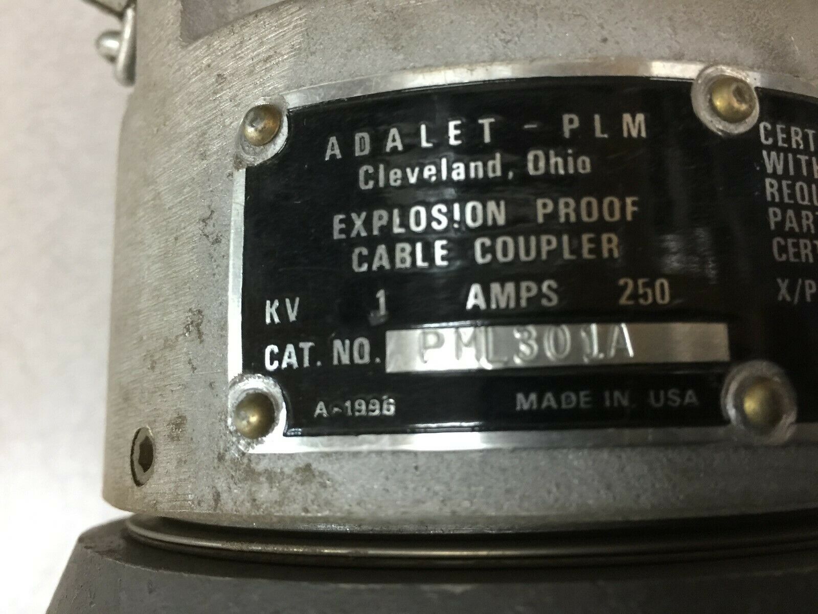 NEW NO BOX ADALET-PLM 1KV 250AMP EXPLOSION PROOF CABLE COUPLER PML301A