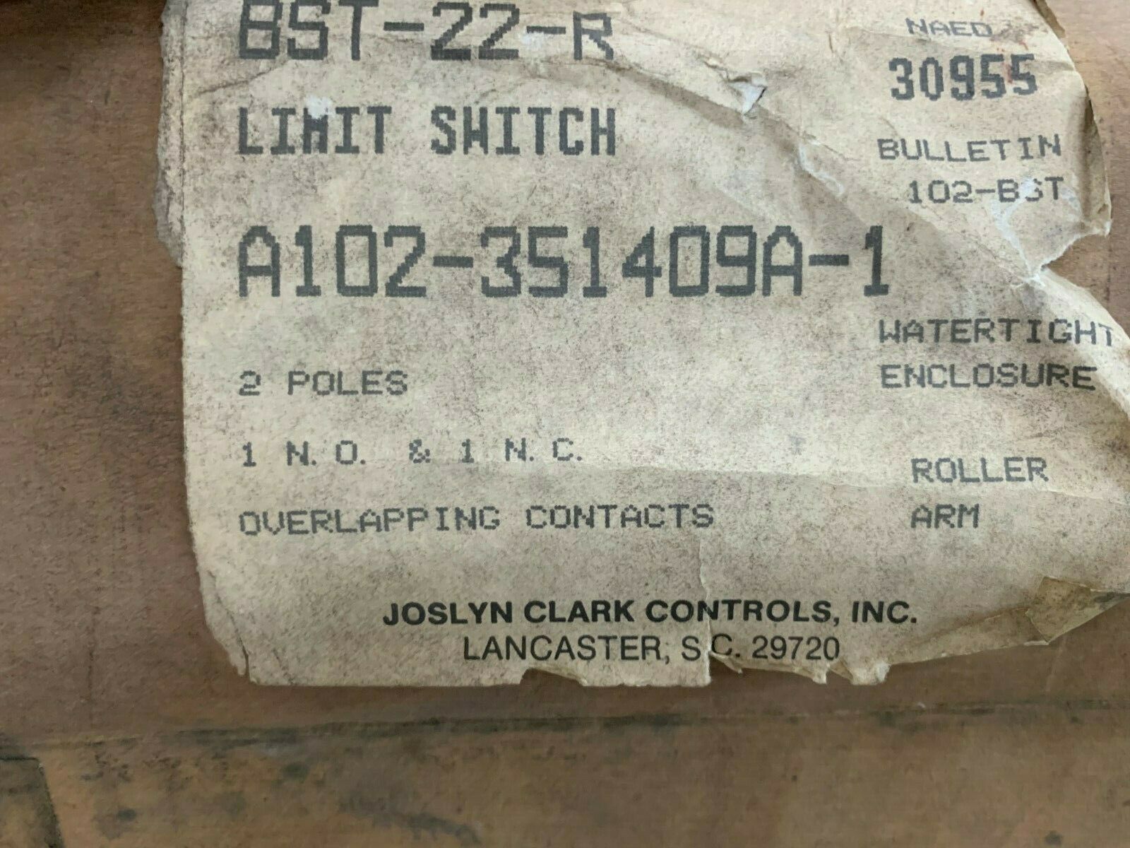 NEW JOSLYN CLARK BST-22-R LIMIT SWITCH A102-351409A-1