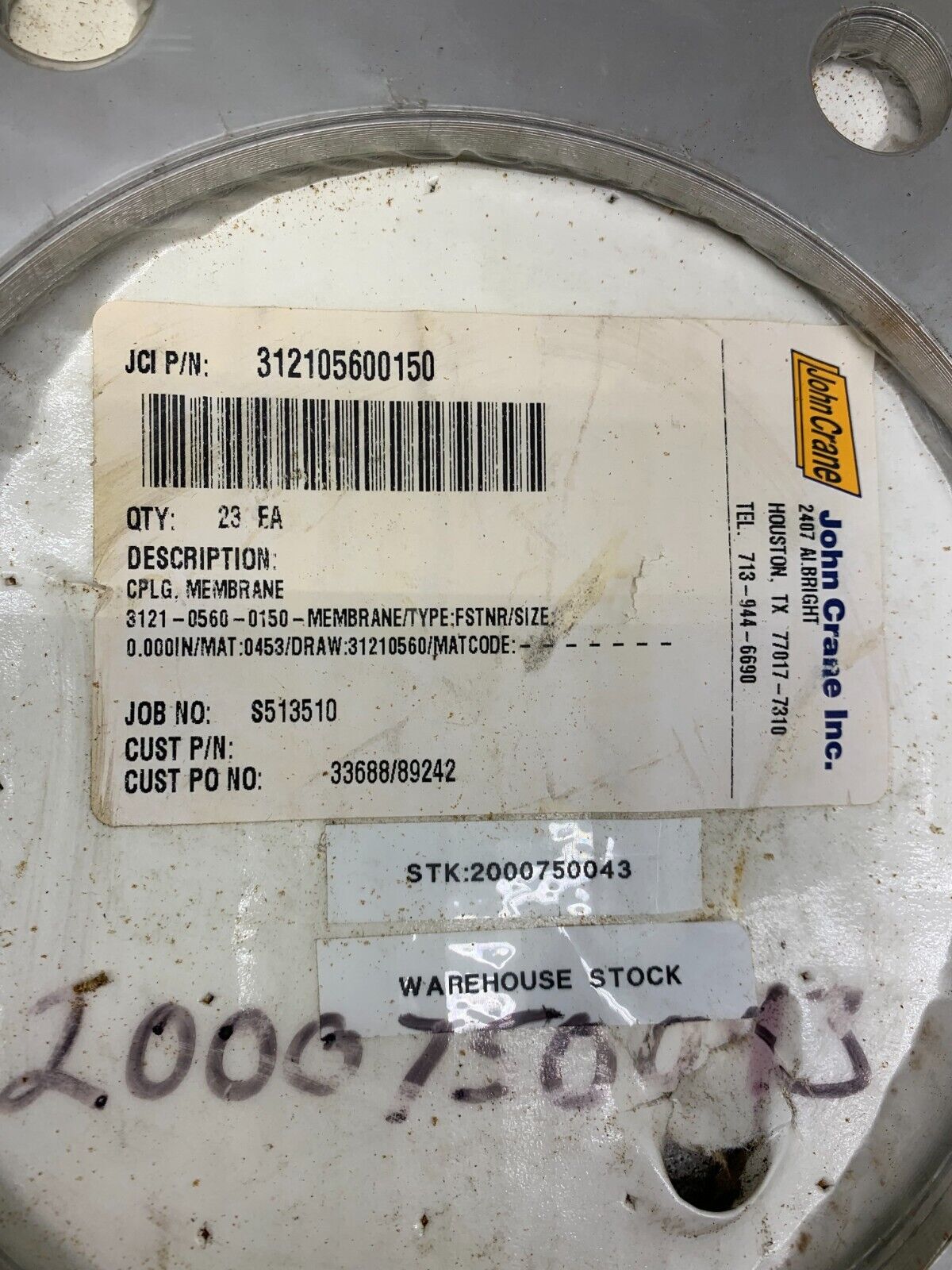 NEW IN PACKAGE JOHN CRANE MEMBRANE 312105600150 MAT: 0453 DRAW: 31210560