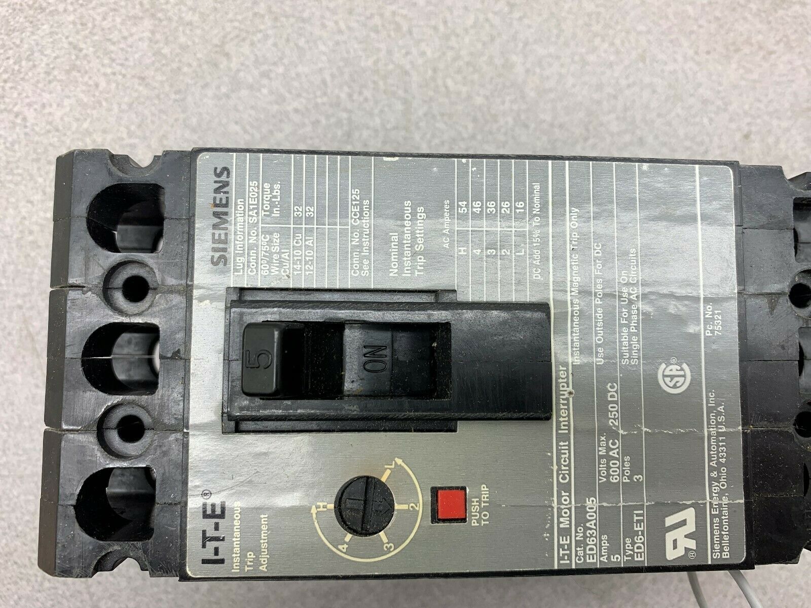 USED SIEMENS MOTOR CIRCUIT INTERRUPTER ED63A005