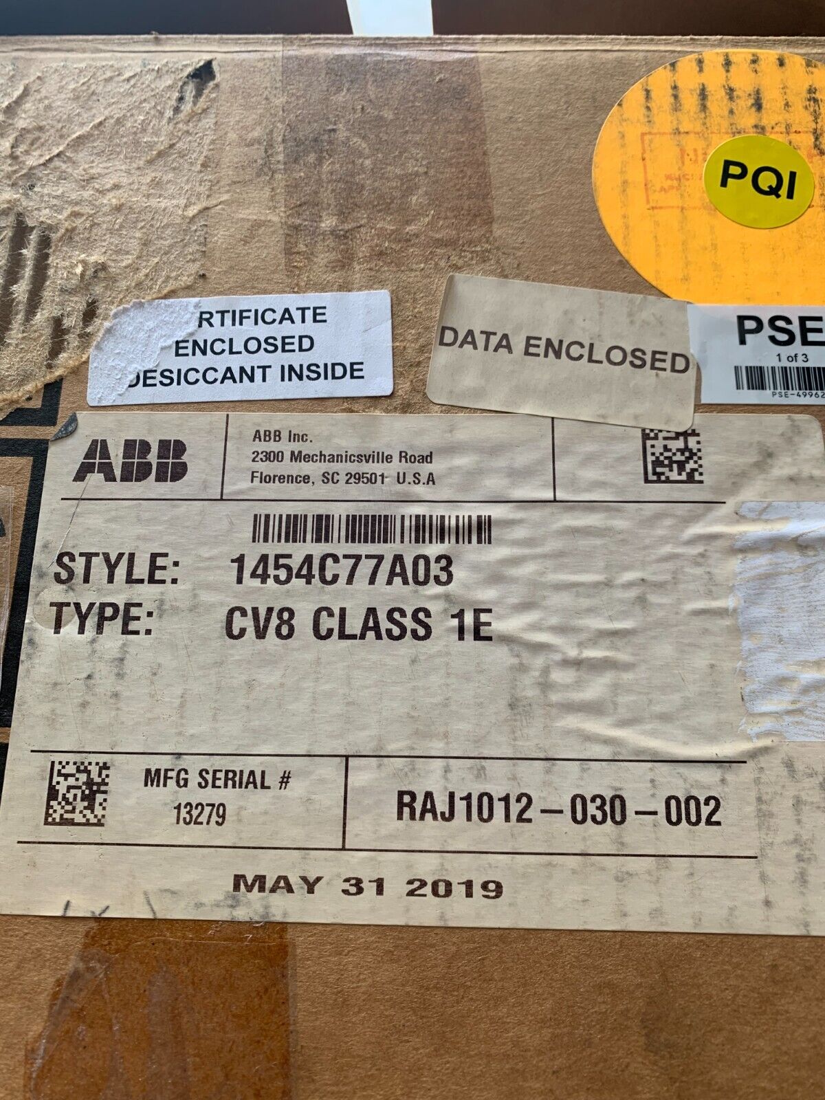 NEW IN BOX ABB CV-8 CLASS 1E VOLTAGE RELAY 1454C77A03 B