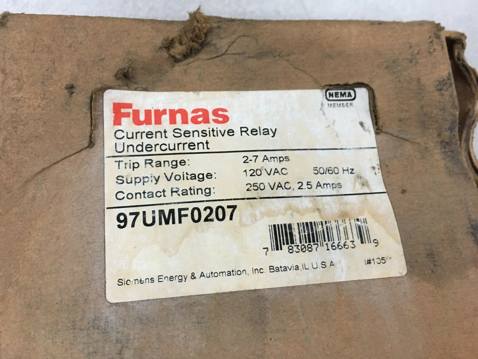 NEW IN BOX FURNAS CURRENT SENSITIVE RELAY 97UMF0207