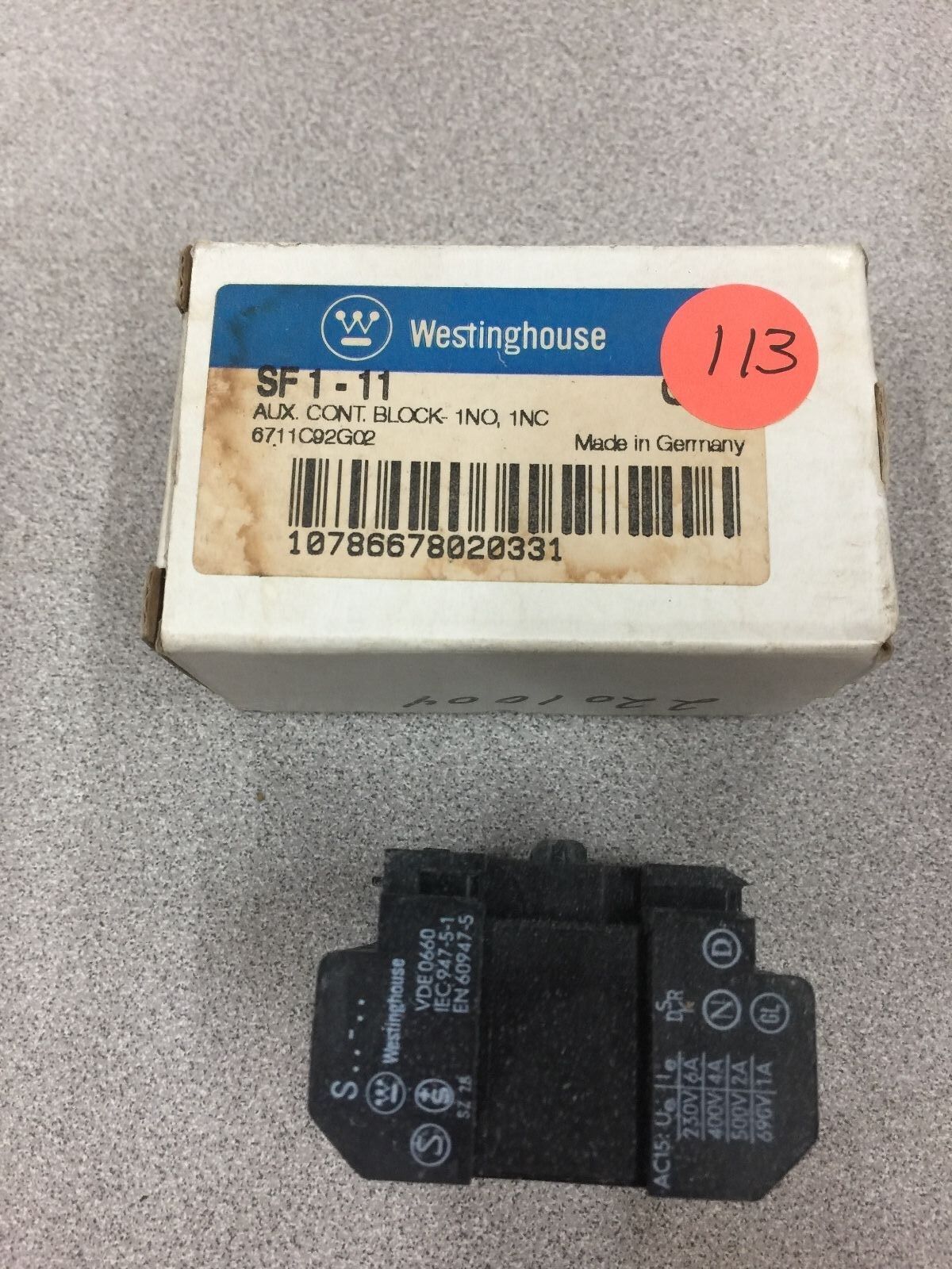 NEW IN BOX WESTINGHOUSE AUXILIARY BLOCK SF1-11