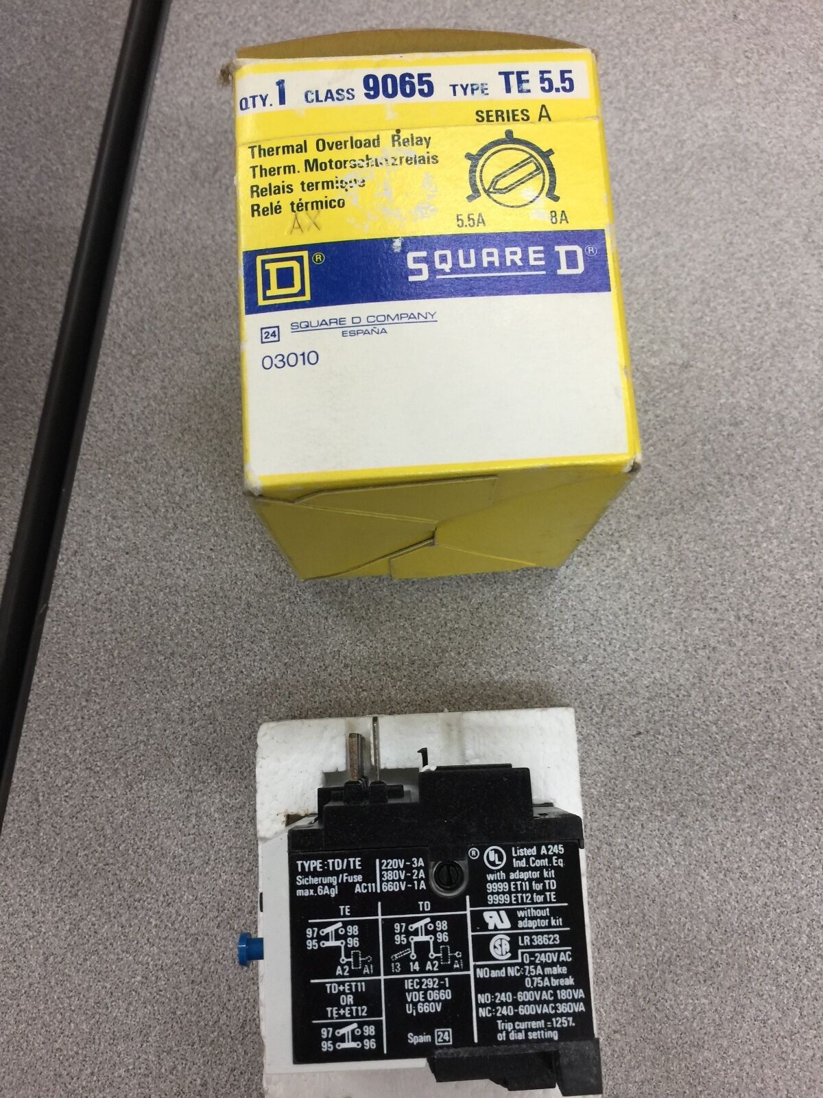 NEW IN BOX SQUARE D OVERLOAD RELAY 9065 TE 5.5 SER.A
