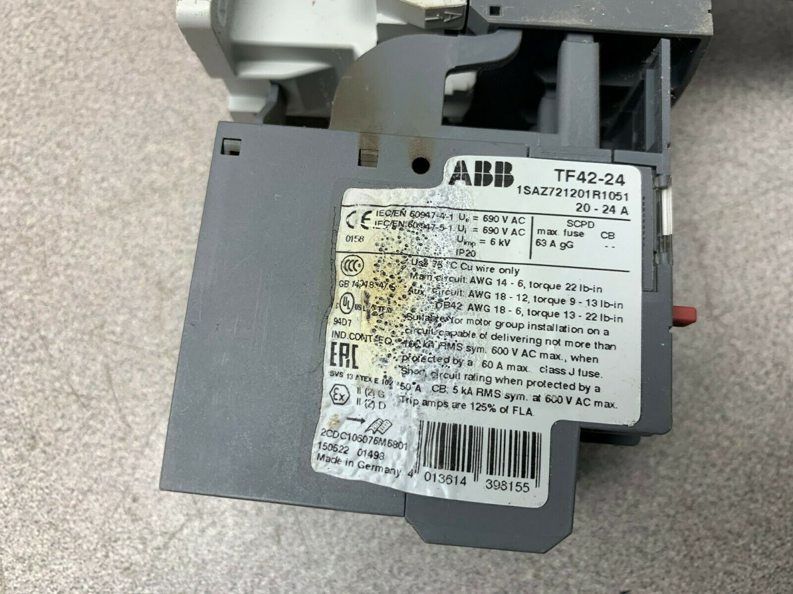 USED ABB CONTACTOR AF26Z-30-00-21 WITH TF42-24 OVERLOAD RELAY