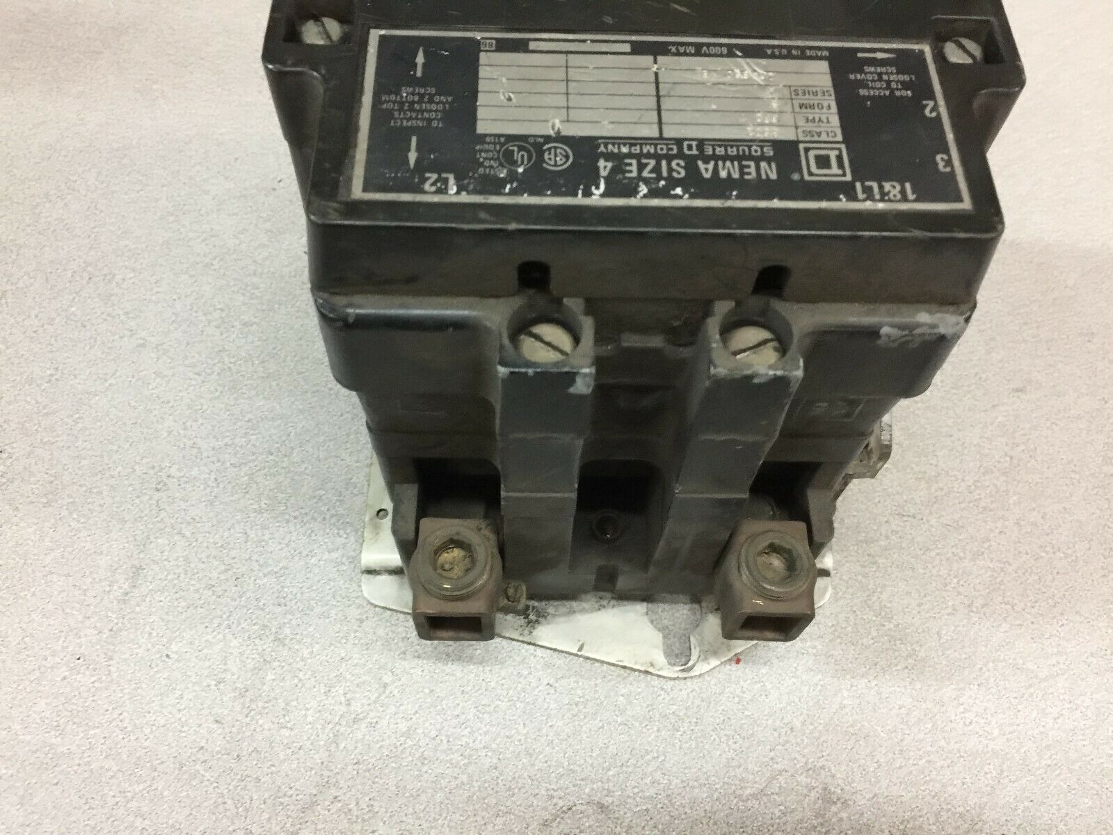 USED SQUARE D SIZE 4 2POLE 480VAC COIL 600VAC CONTACTOR 8502-SF01