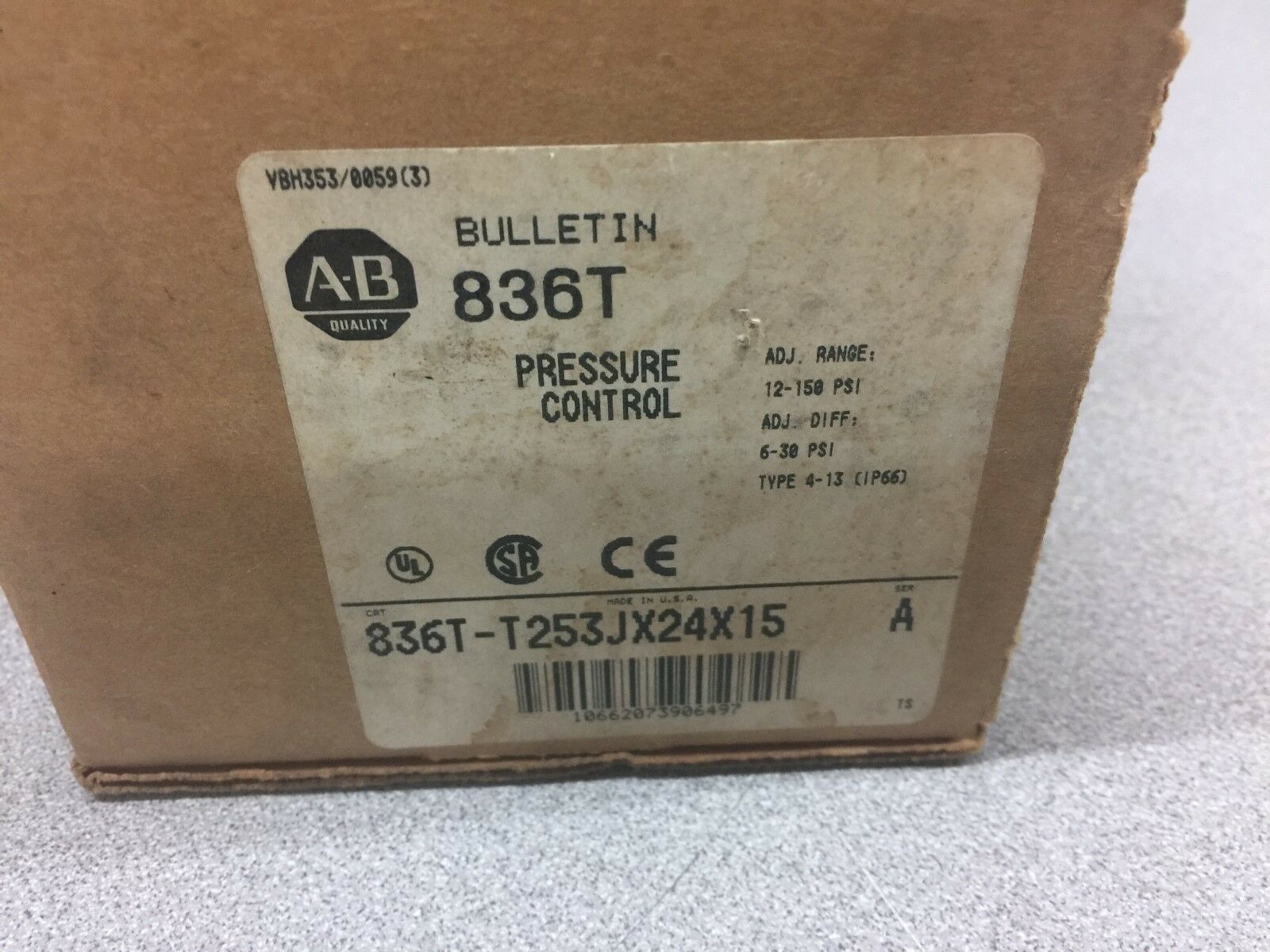 NEW IN BOX ALLEN BRADLEY PRESSURE CONTROL SWITCH 836T-T253JX24X15