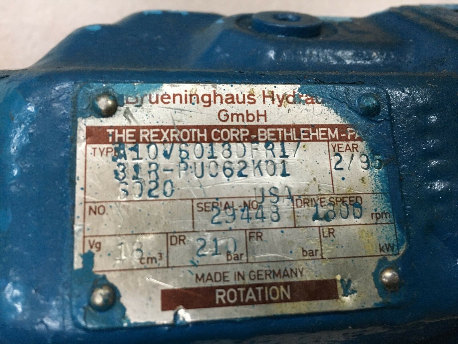 NEW REXROTH HYDRAULIC PUMP A10VS018DFR1/31R-PUC62K01S020