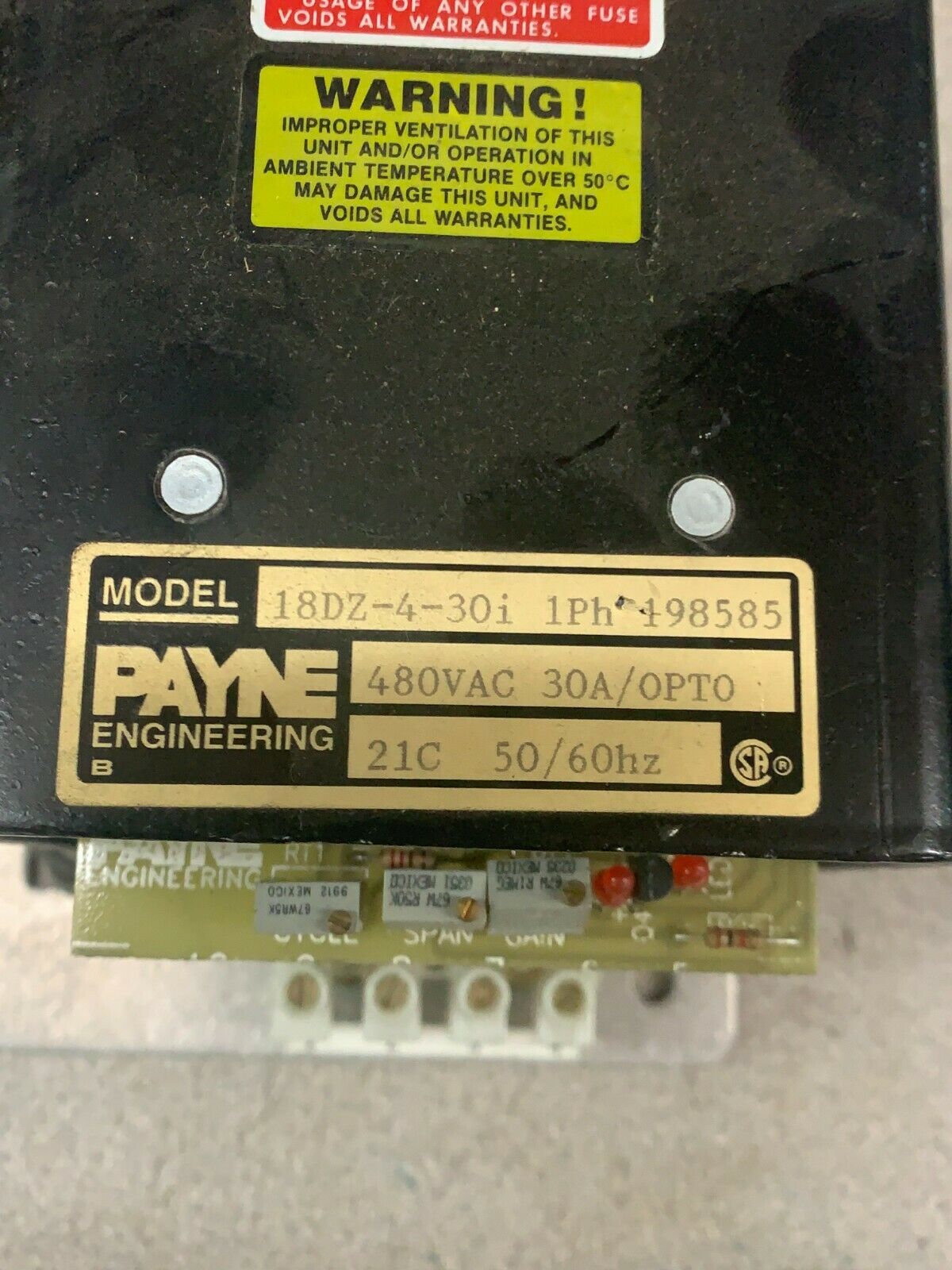 USED PAYNE ENGINEERING POWER CONTROL 18DZ-4-30I 1PH 198585