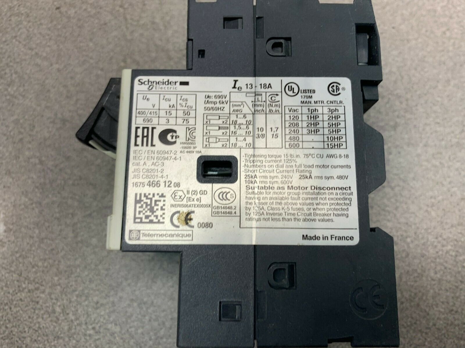 USED SCHNEIDER ELECTRIC CONTACTOR GVME20