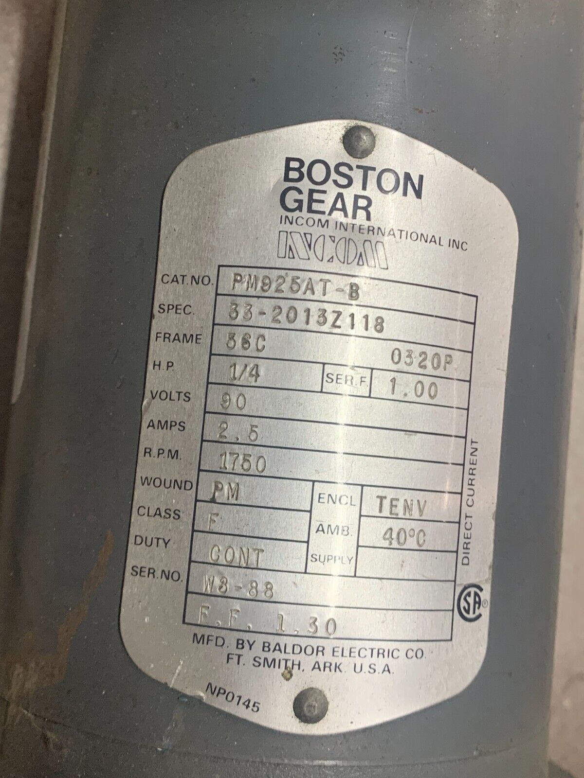 BOSTON GEAR 1/4HP 90VDC MOTOR PM925AT-B WITH REDUCER 60:1 RATIO F718-60-B5-J