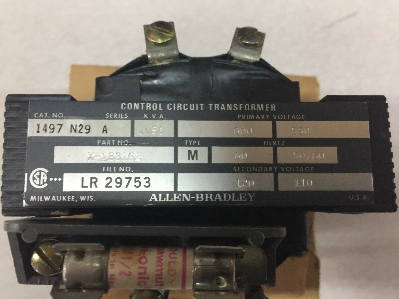 NEW IN BOX ALLEN BRADLEY 50VA 600VPRI 120VSEC CONTROL TRANSFORMER 1497-N29