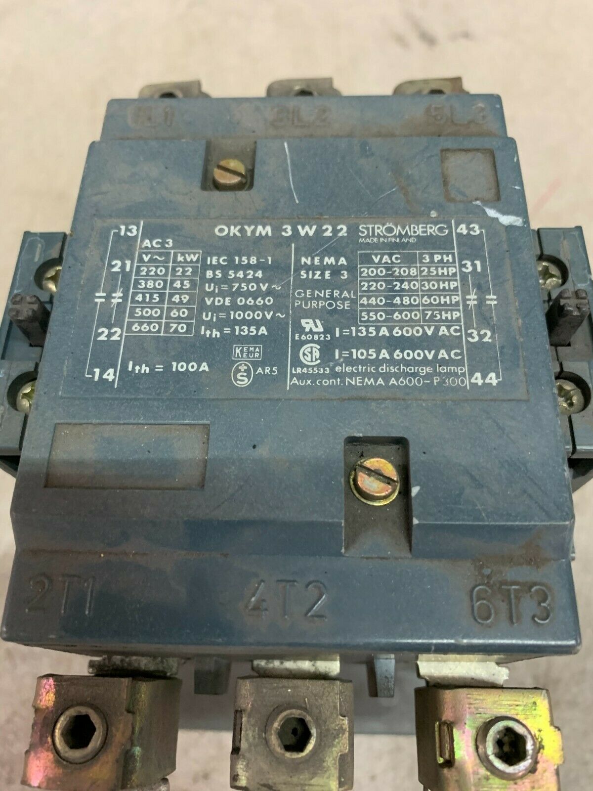 USED STROMBERG OKYM 3 W 22 CONTROL CONTACTOR OKYM3W22