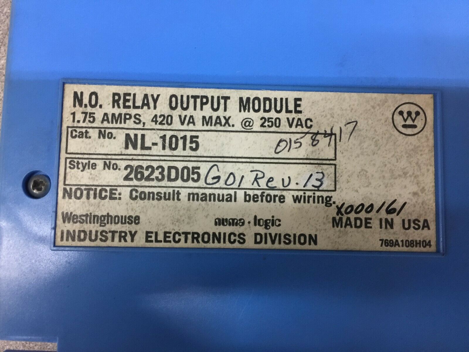 NEW NO BOX WESTINGHOUSE NUMA LOGIC 8PT RELAY OUTPUT MODULE NL-1015