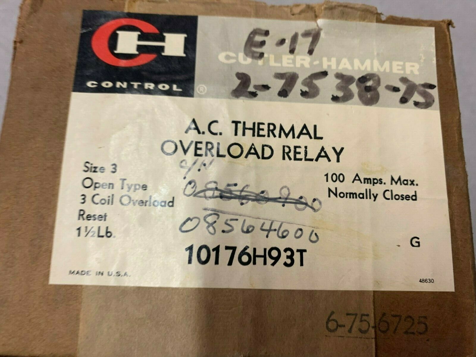 NEW IN BOX CUTLER HAMMER OVERLOAD RELAY 10176H936T