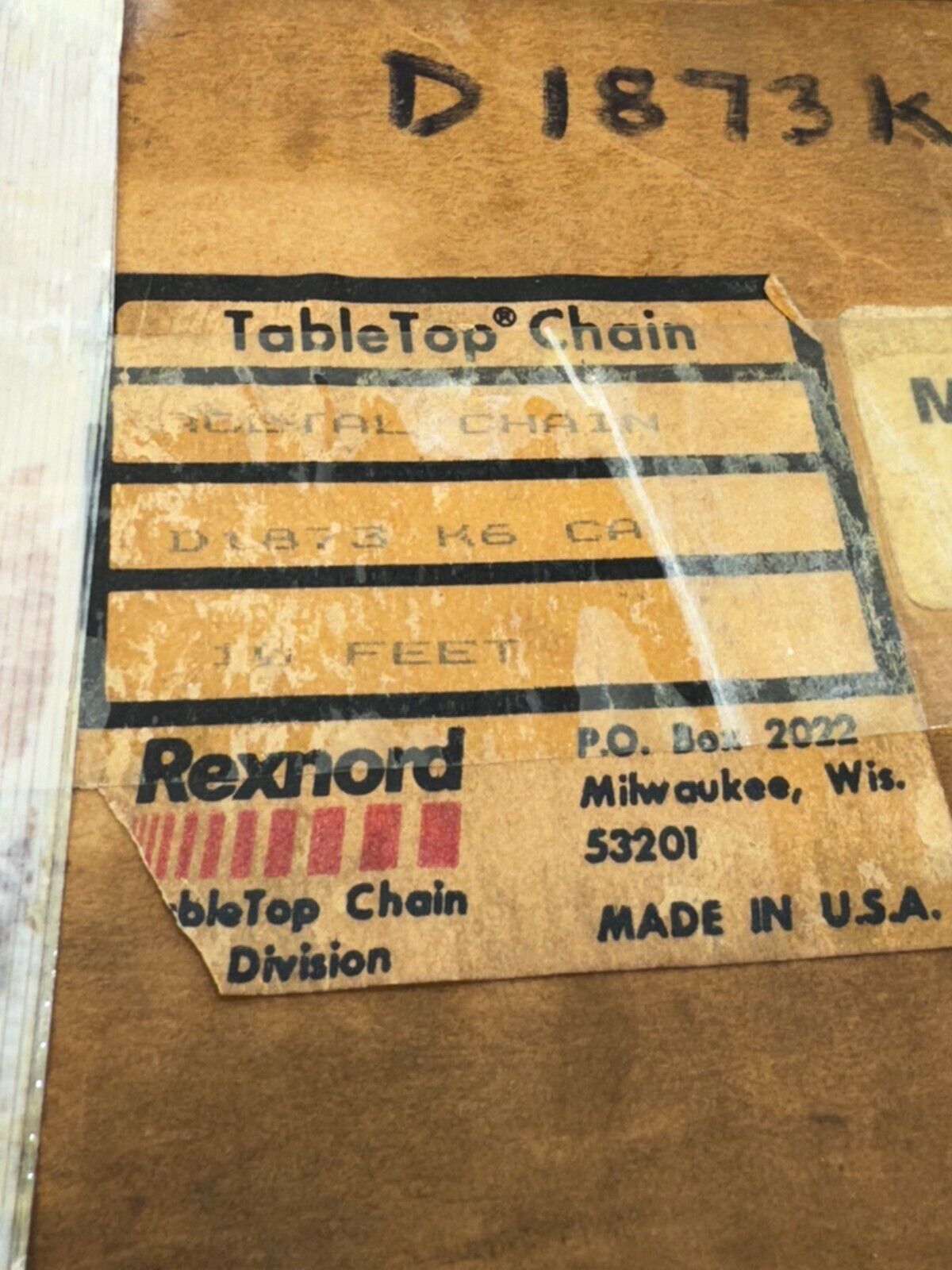 NEW IN BOX REXNORD 10FT. ROLL TABLE TOP CHAIN D1873K6 CA