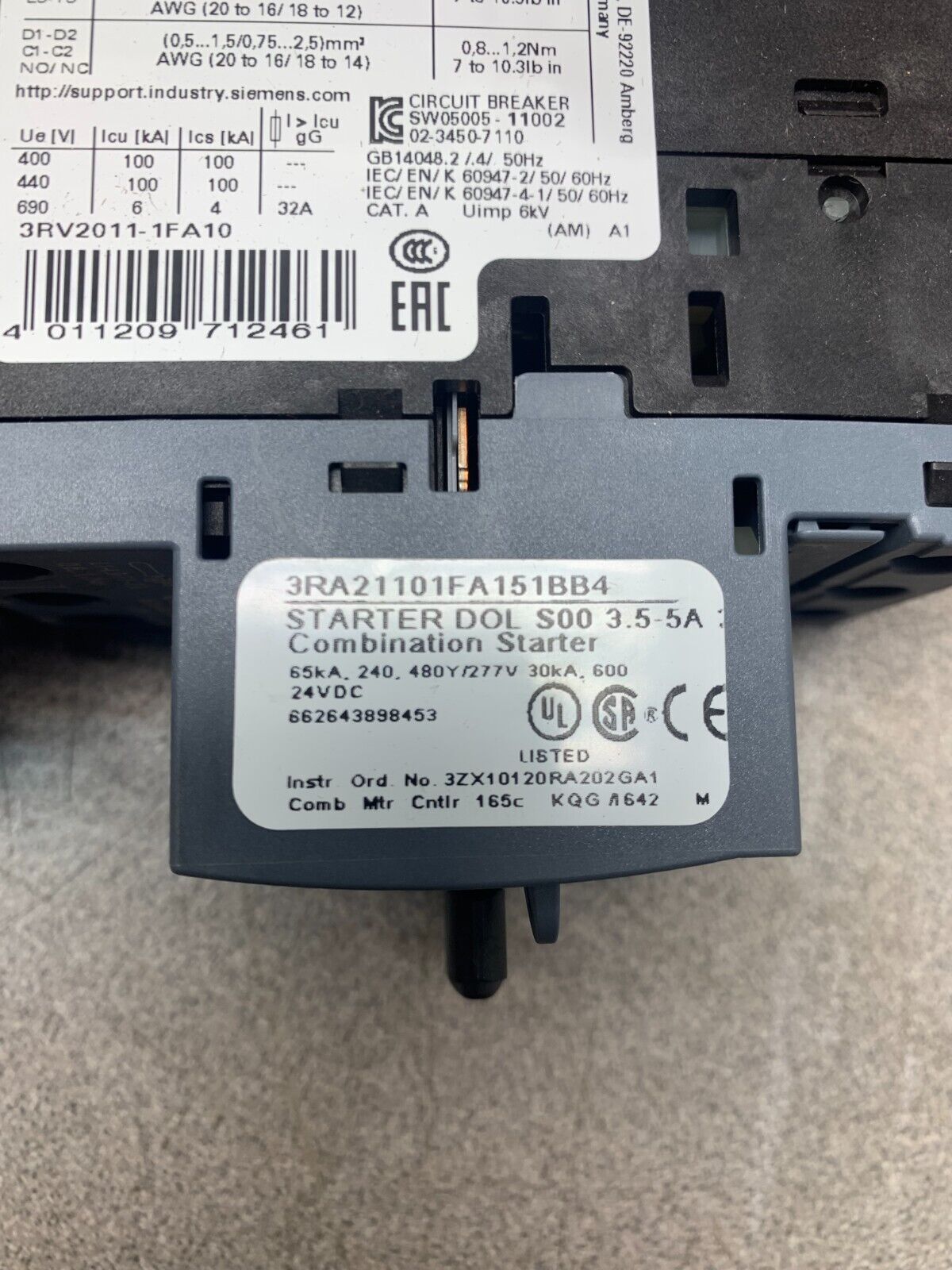 NEW IN BOX SIEMENS COMBINATION STARTER 3RA21101FA151BB4