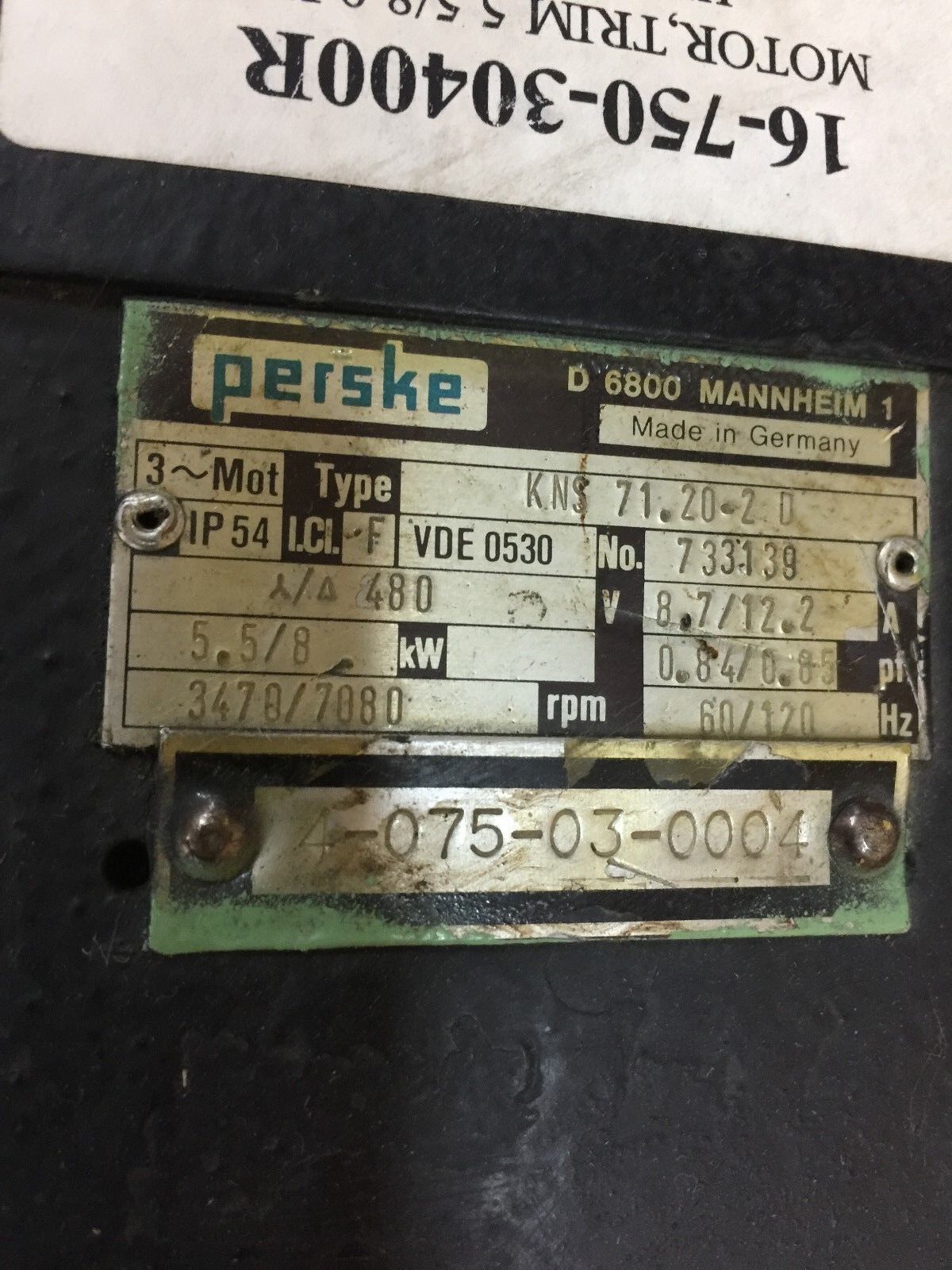 REPAIRED PERSKE SPINDLE MOTOR KNS 71.20-2D