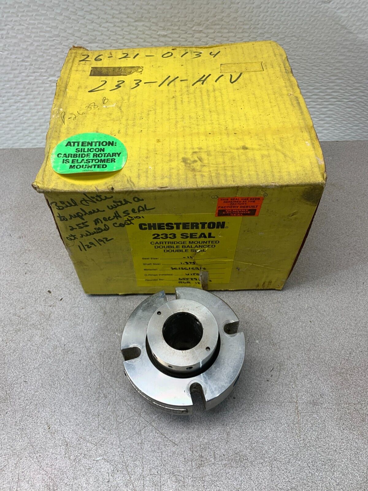 REBUILT CHESTERTON 233 MECHANICAL SEAL SIZE -11 SHAFT SIZE 1.375"