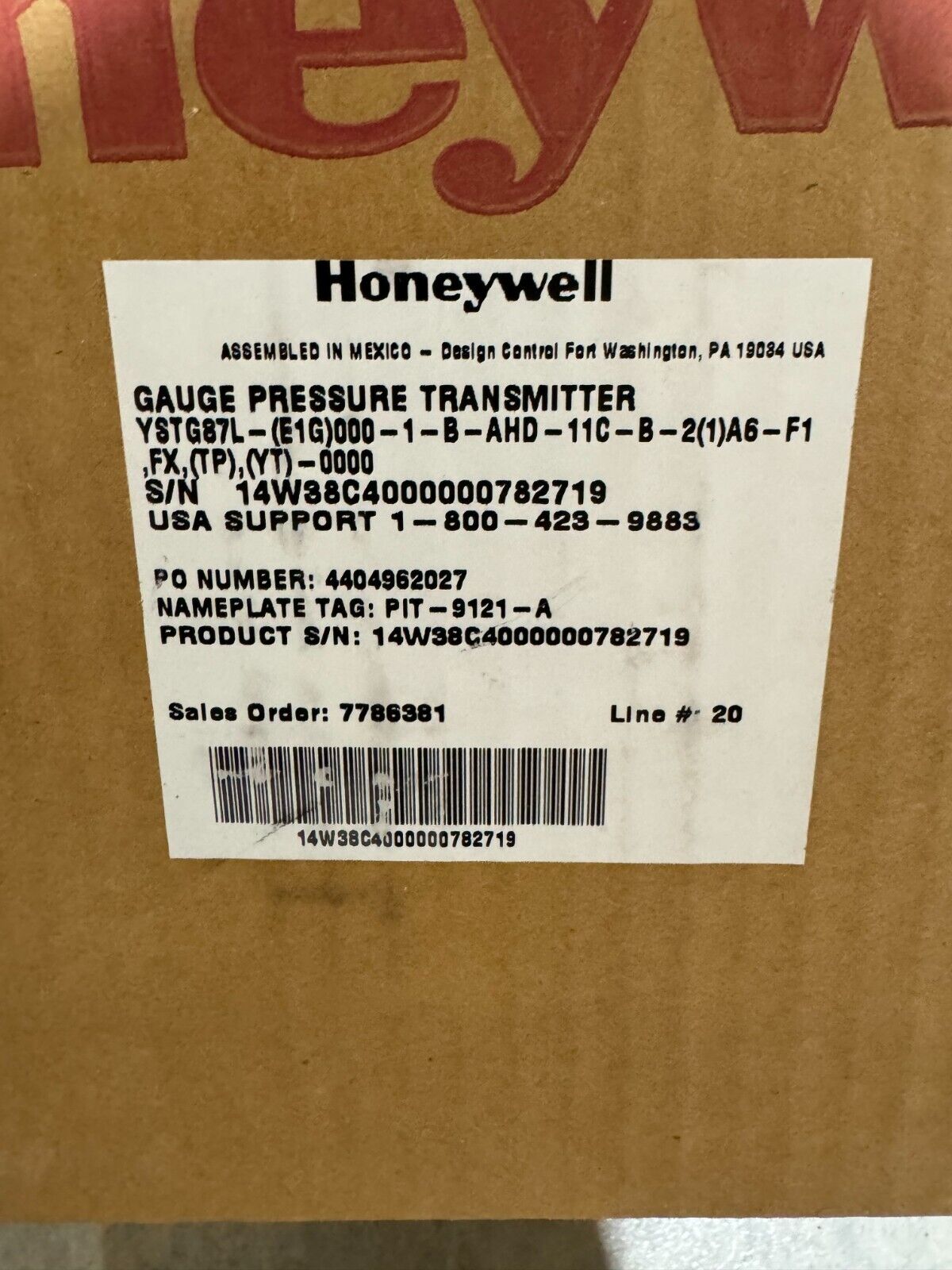 HONEYWELL PRESSURE TRANSMITTER STG87L-E1G000-1-B-AHD-11C-B-21A6-F1 FX,TP,YT-0000