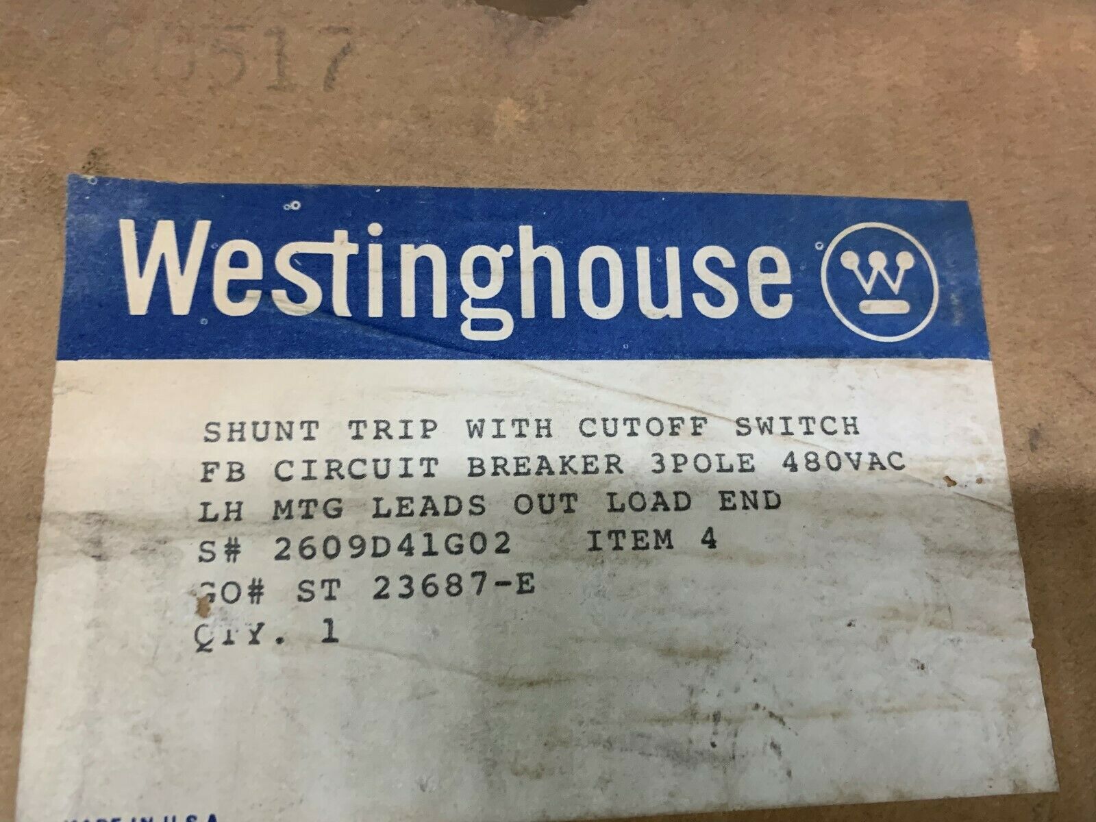 NEW IN BOX WESTINGHOUSE SWITCH 2609D41G02