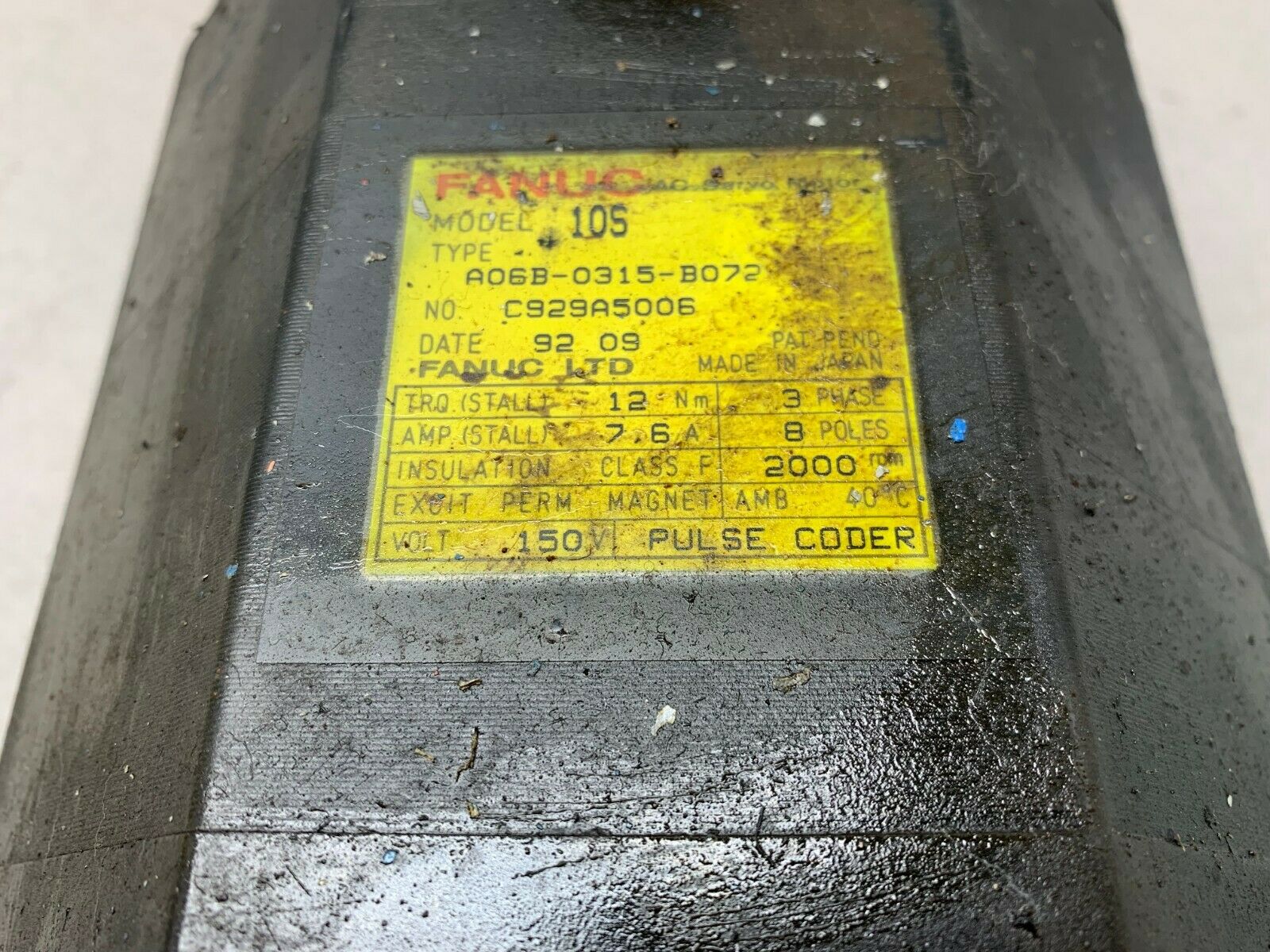 USED FANUC SERVO MOTOR A06B-0315-B072