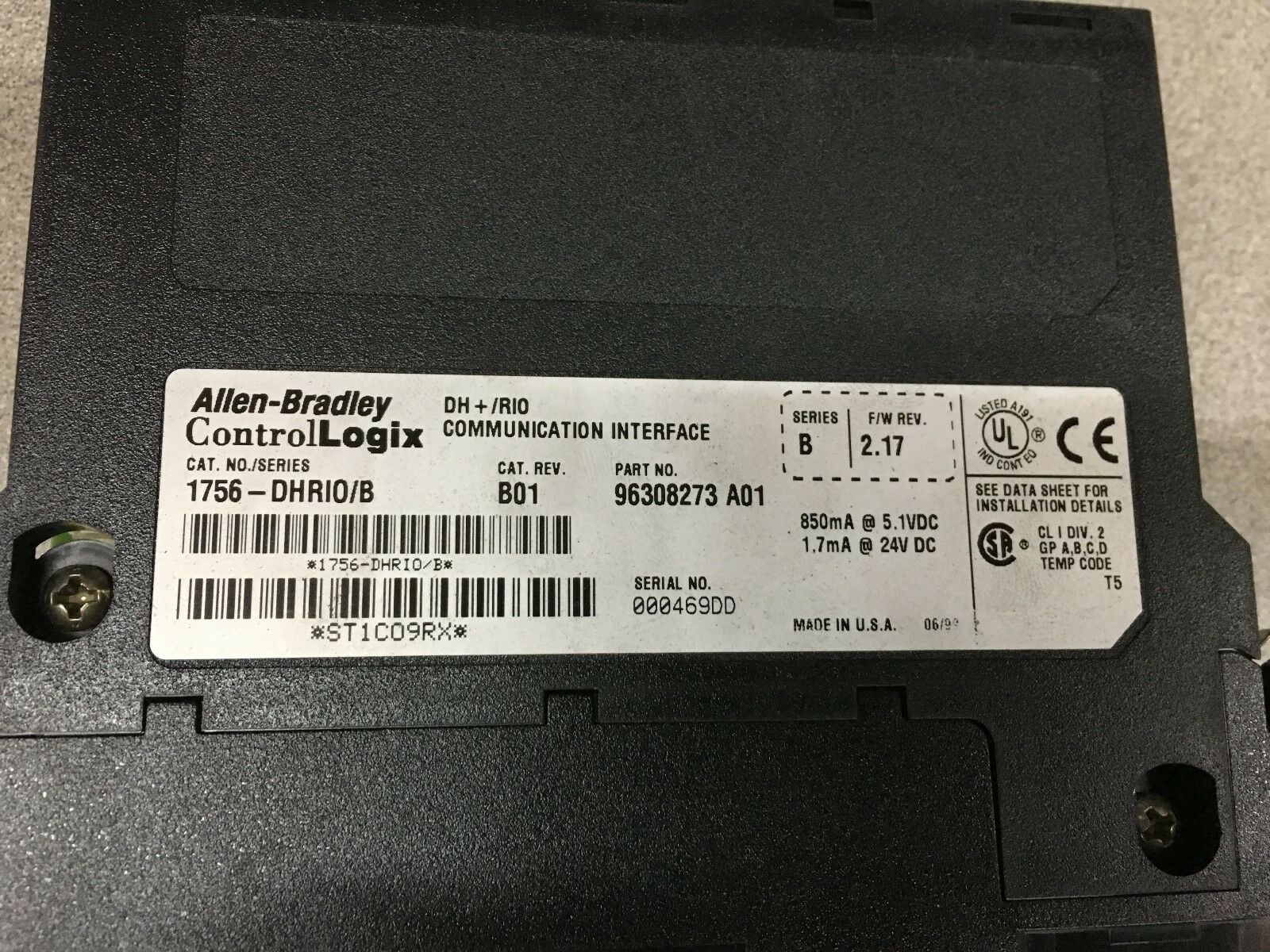 USED ALLEN-BRADLEY ControlLogix COMMUNICATION MODULE 1756-DHRIO SERIES B