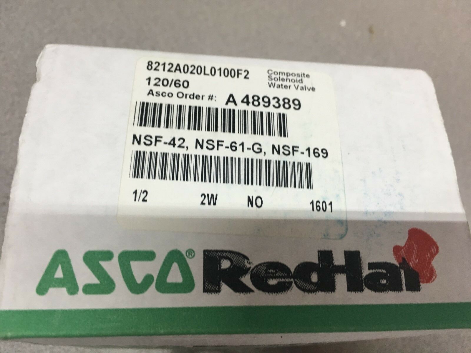 NEW IN BOX ASCO RED HAT SOLENOID VALVE 1/2" PIPE SIZE 8212A020L0100F2