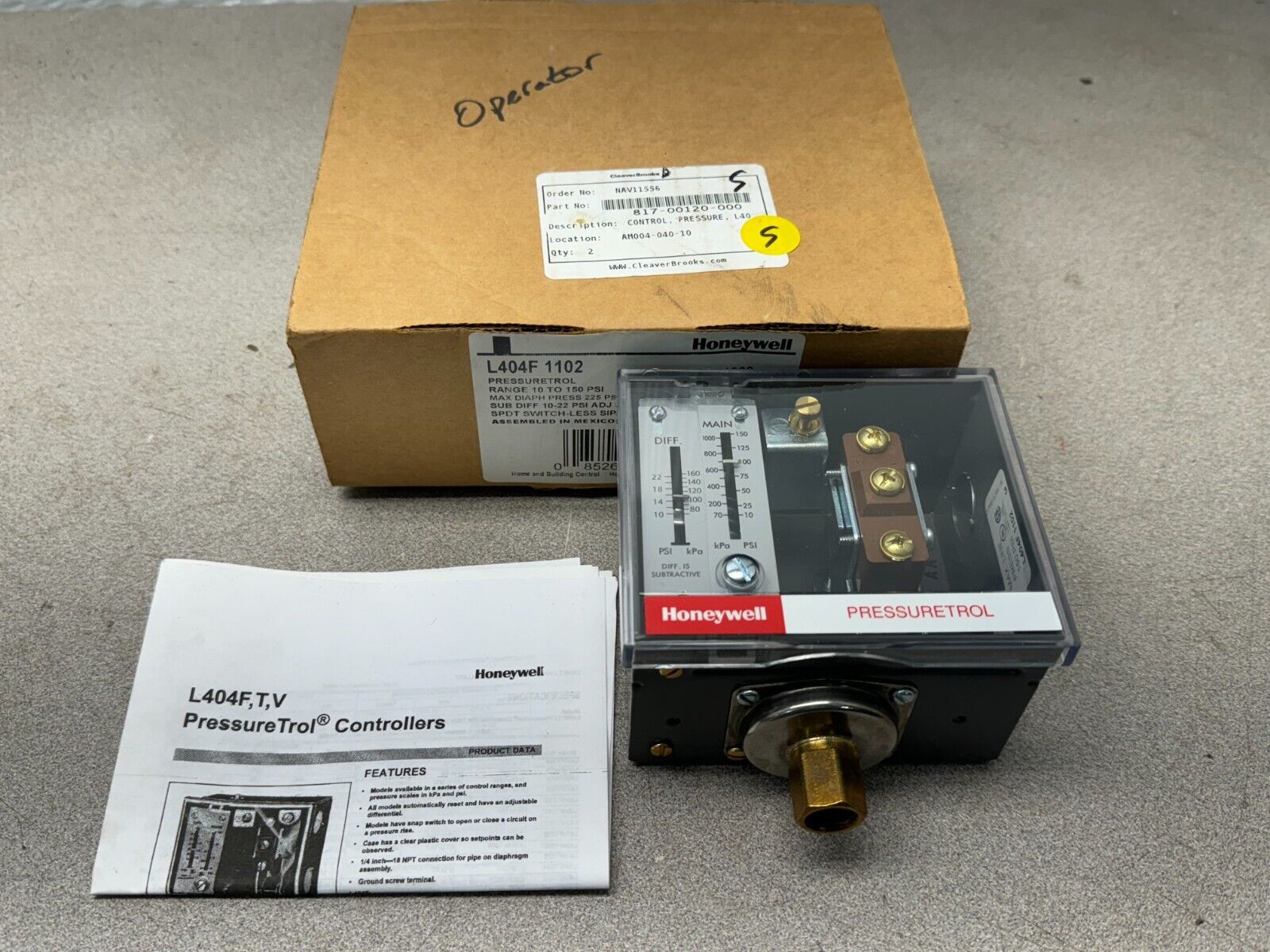 NEW IN BOX HONEYWELL PRESSURETROL PRESSURE SWITCH L404F1102