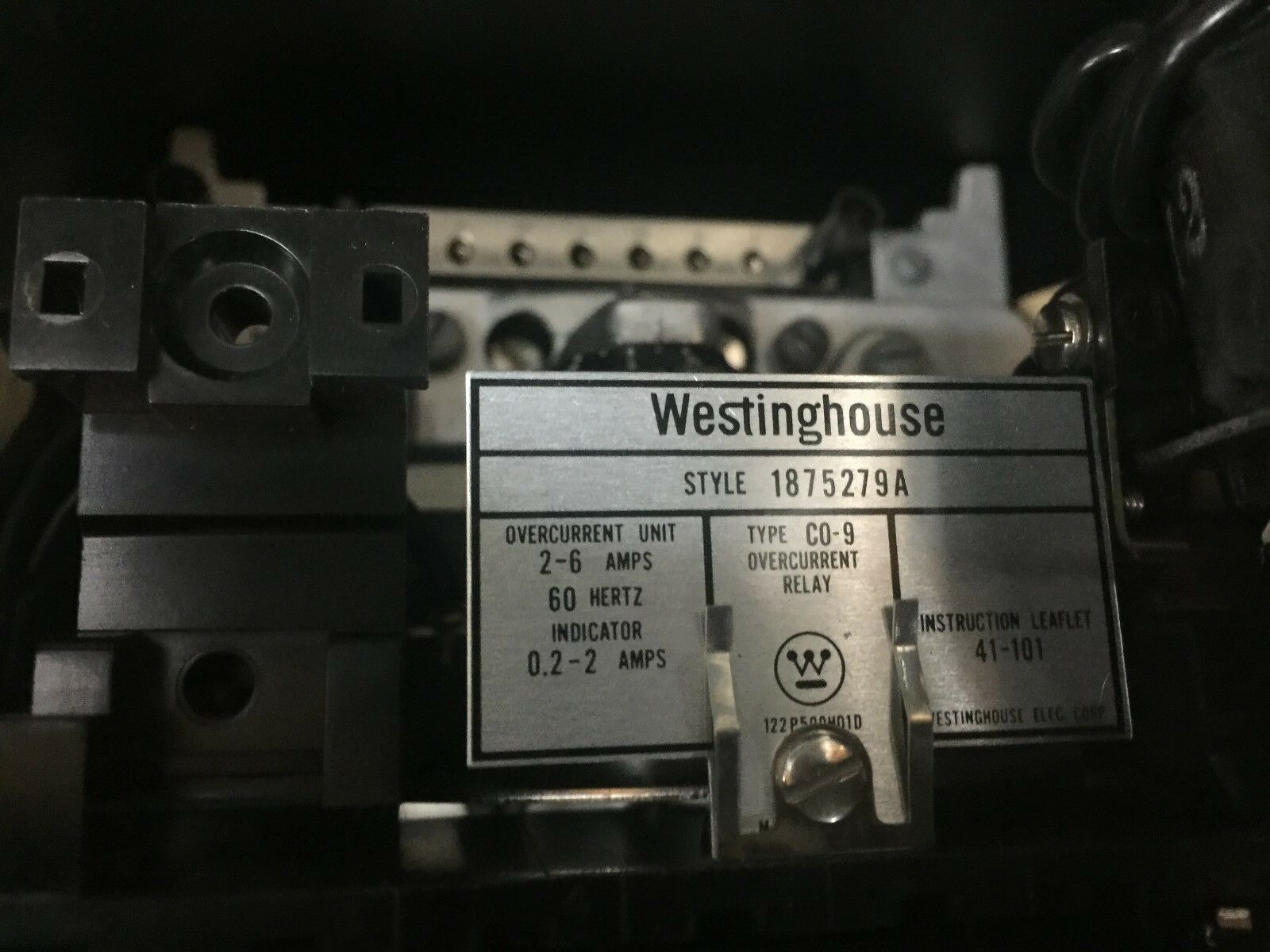 USED WESTINGHOUSE TYPE CO-9 2-6AMP OVERCURRENT RELAY 1875279A