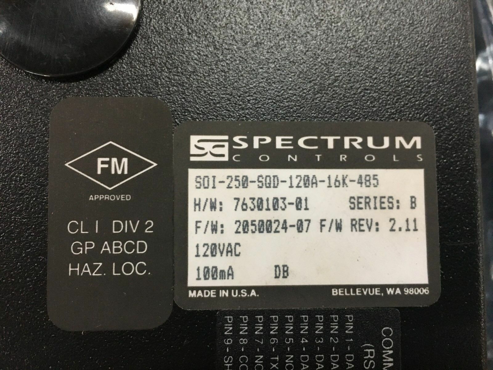 USED SPECTRUM CONTROLS OPERATOR PANEL SOI-250-SQD-120A-16K-485 SERIES B