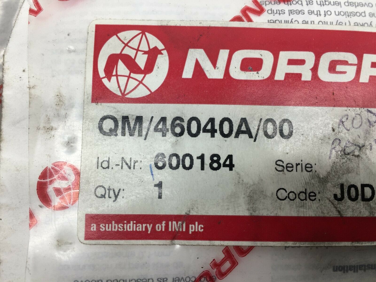 NEW IN BAG NORGREN REPAIR KIT QM/46040A/00