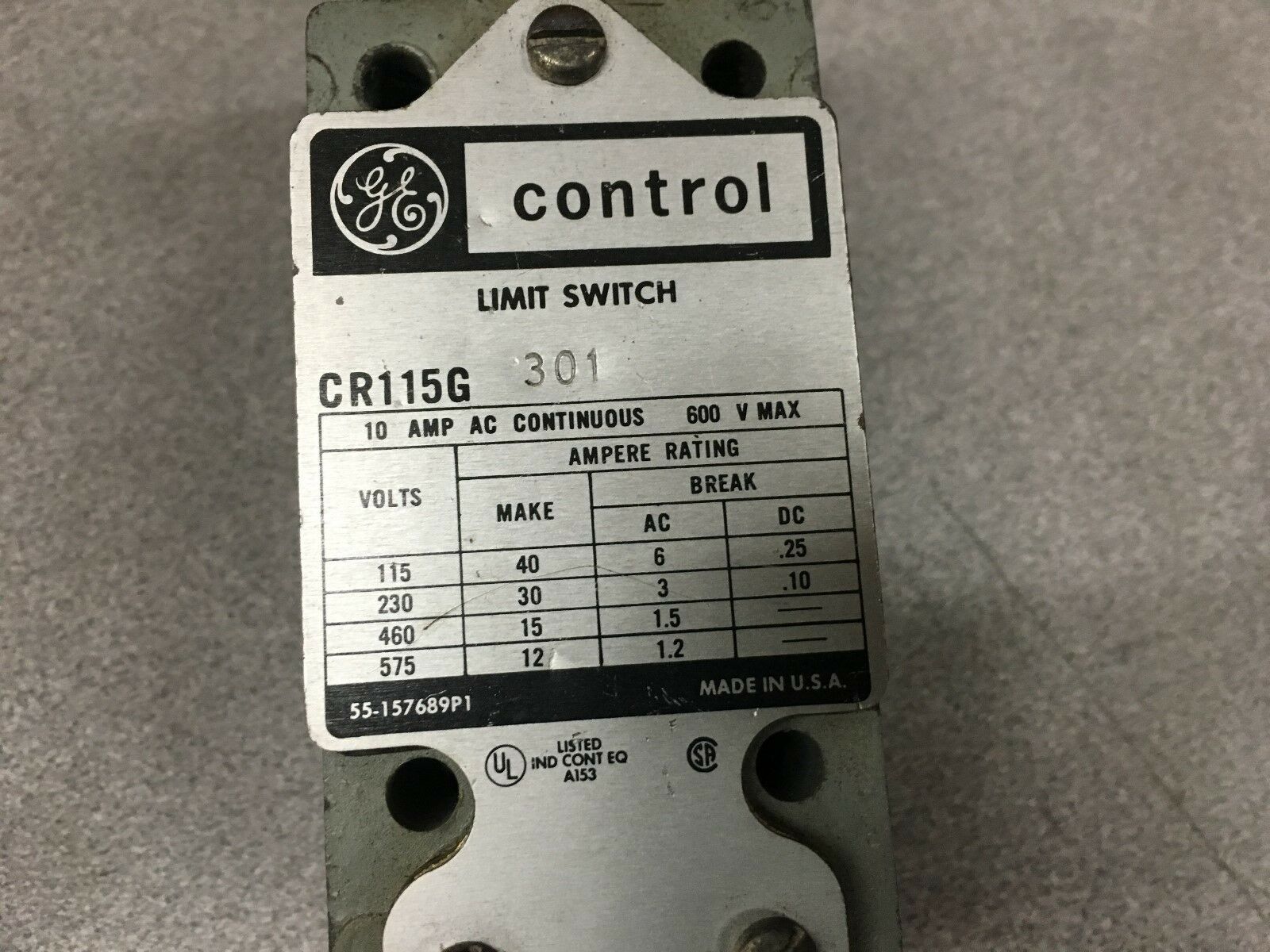 USED GENERAL ELECTRIC LIMIT SWITCH CR115G 301