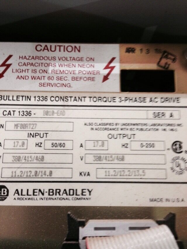 USED ALLEN-BRADLEY 10HP 1336 AC DRIVE 1336-B010-EAD SERIES A