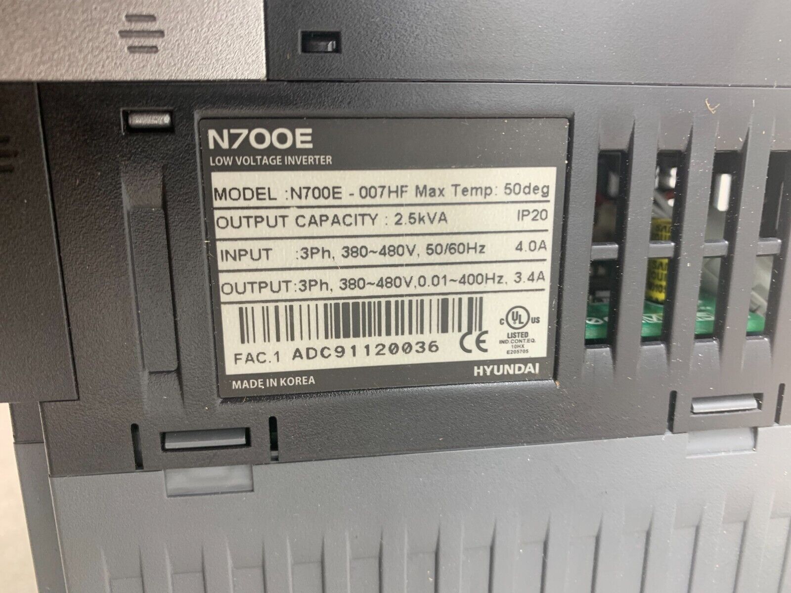 USED HYUNDAI LOW VOLTAGE INVERTER DRIVE N700E-007HF