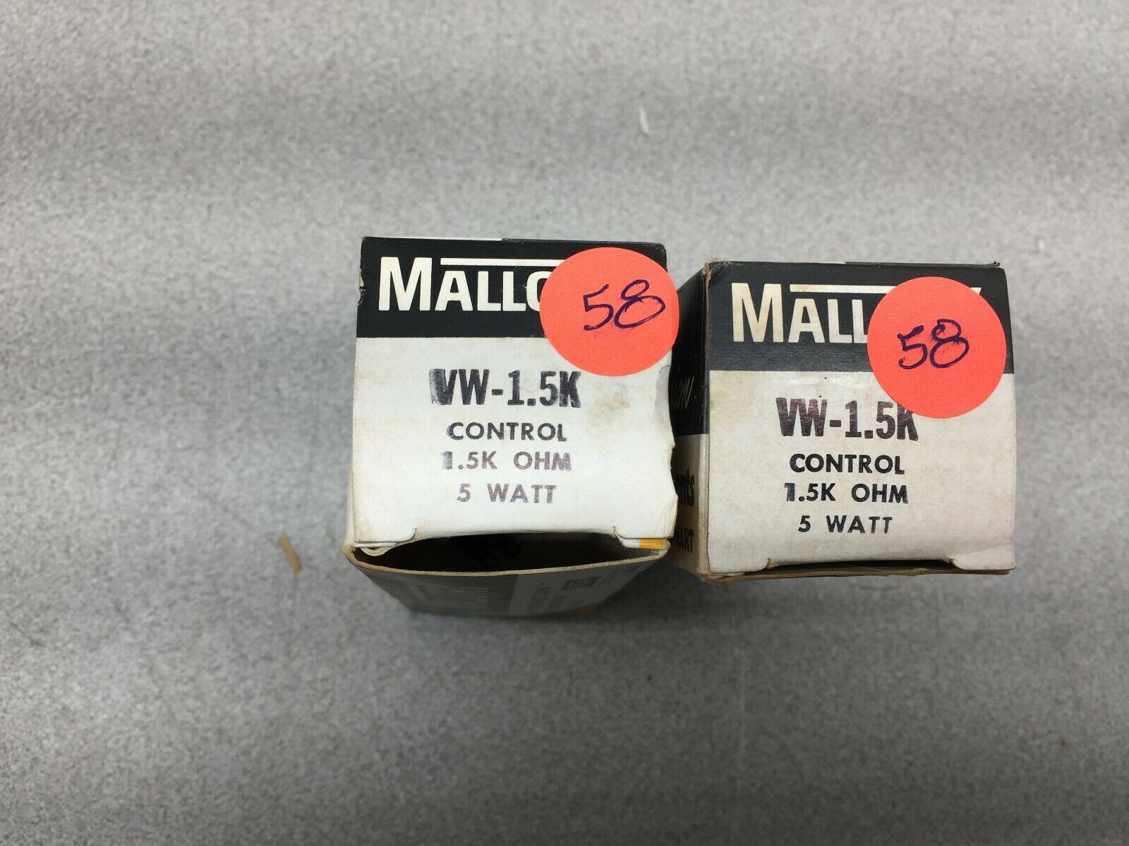 NEW IN BOX LOT OF 2 MALLORY 1.5K OHM 5 WATT POTENTIOMETER VW-1.5K