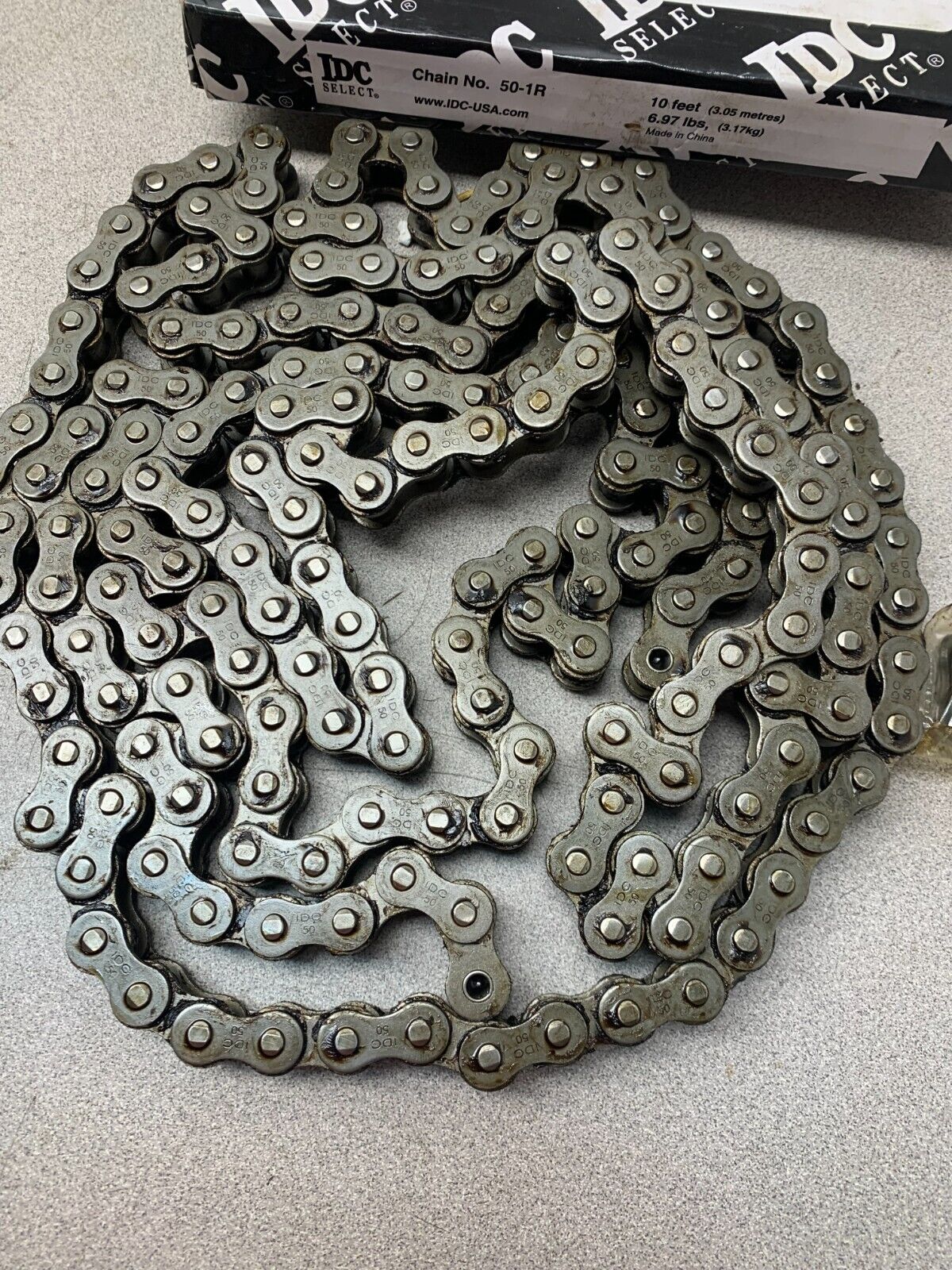 NEW IN BOX IDC SELECT ROLLER CHAIN 10FT. SINGLE STRAND 50-1R WITH MASTER LINK