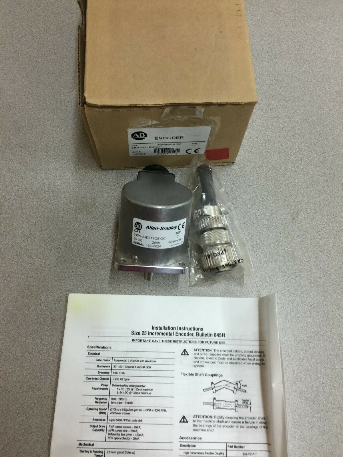 NEW IN BOX ALLEN-BRADLEY INCREMENTAL ENCODER 845H-SJDZ14CSY2C SERIES C