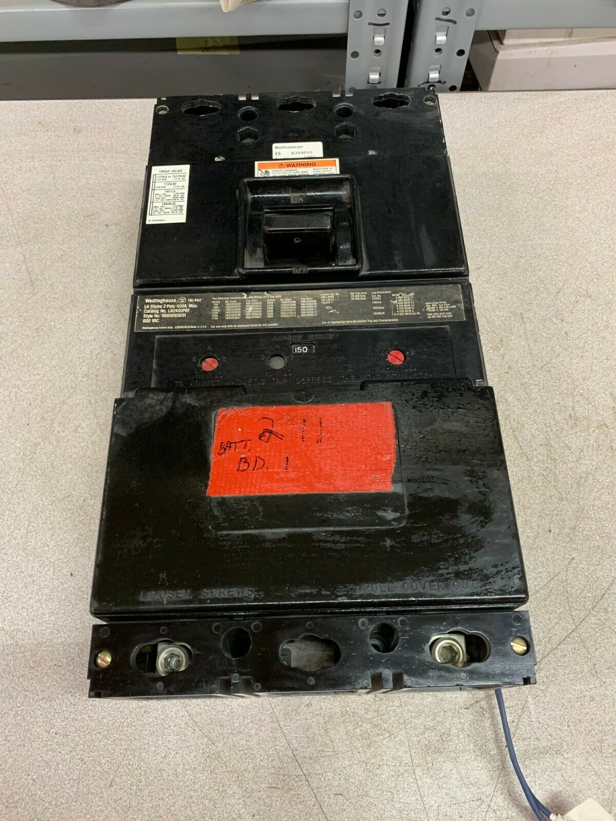 USED WESTINGHOUSE 2 POLE 400AMP TRI-PAC CIRCUIT BREAKER LA2400PRF