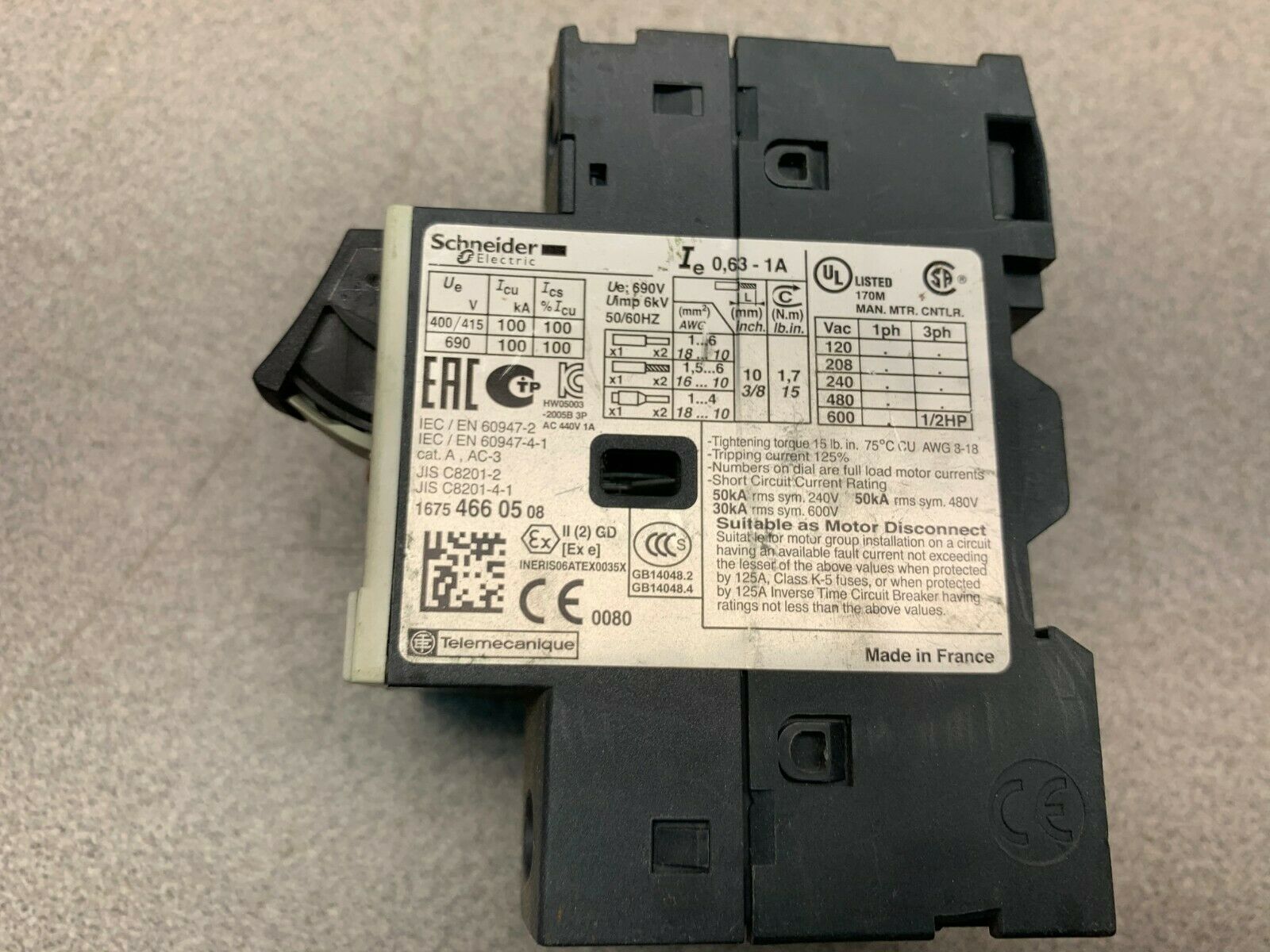 LOT OF 3 USED SCHNEIDER ELECTRIC CONTACTOR GV2ME05