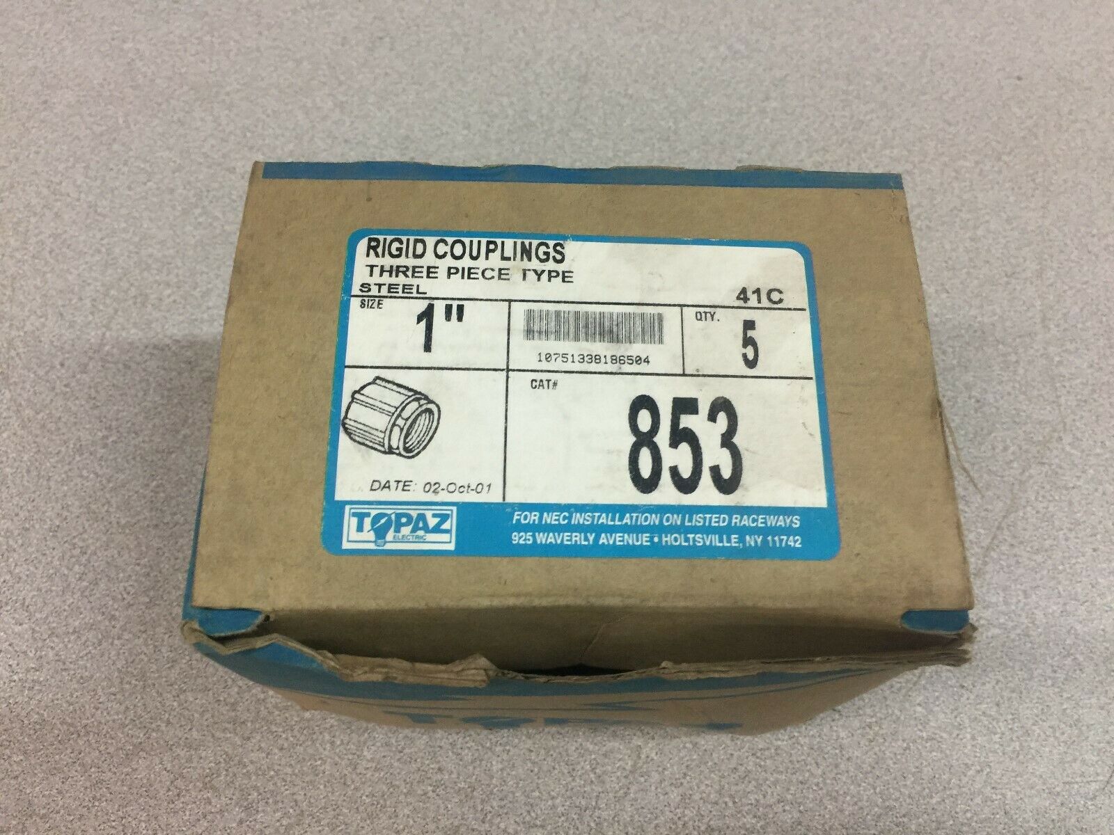 NEW IN BOX OF 5 TOPAZ 1" THREE PIECE STEEL UNION COUPLING 853