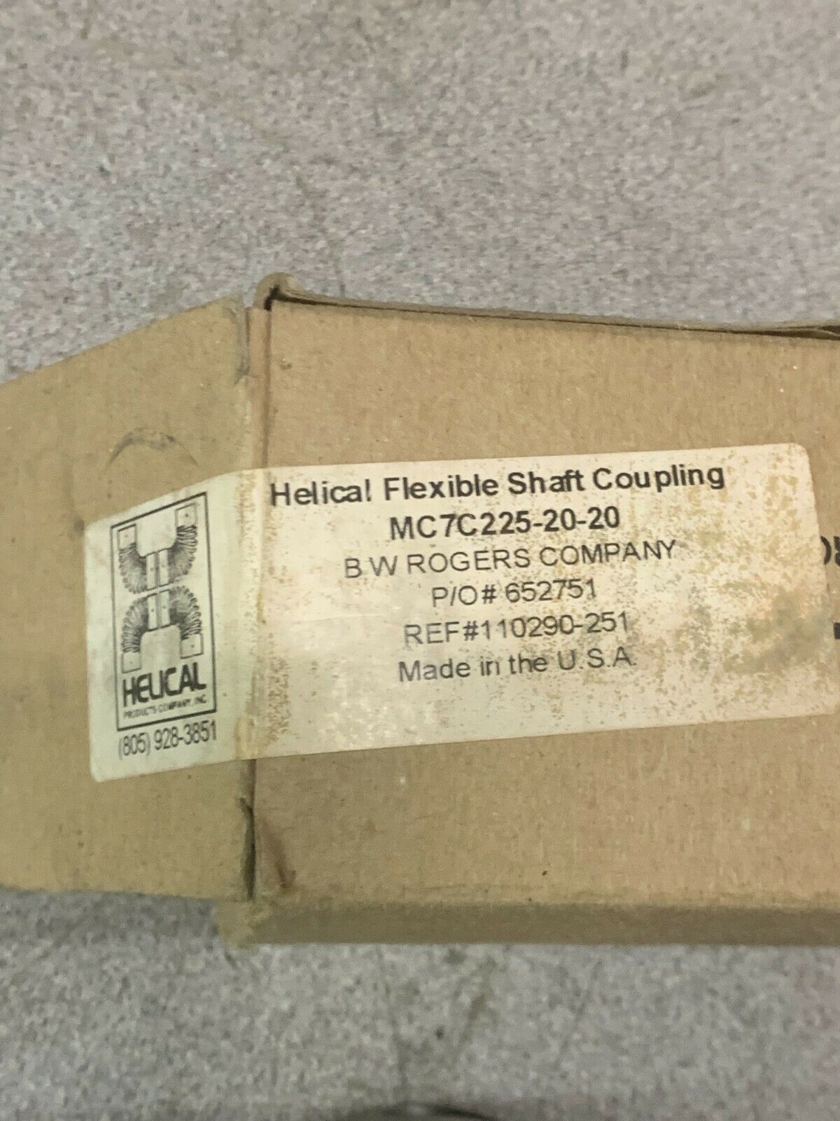 NEW IN BOX HELICAL FLEXIBLE SHAFT COUPLING MC7C225-20-20