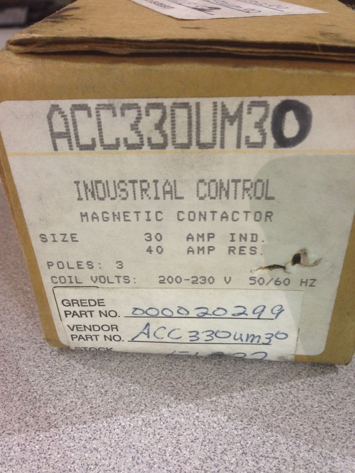 NEW ARROW HART INDUSTRIAL CONTROL CONTACTOR ACC330UM31